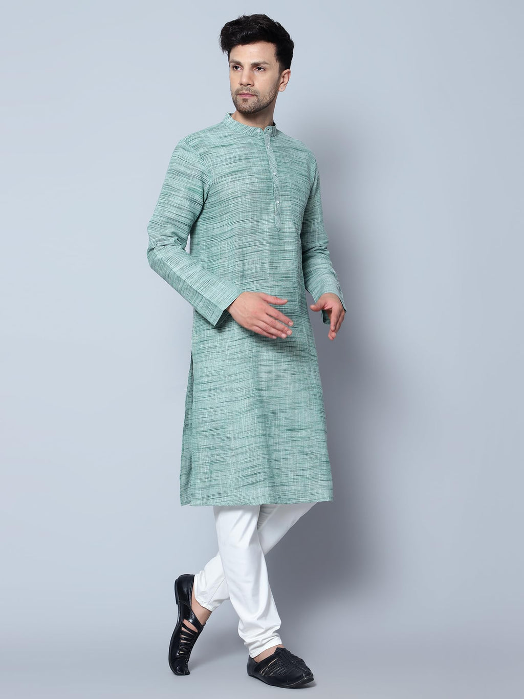 Royal Ethnic | Men's Cotton Textured Long Kurta | Full Sleeves | Regular Fit | Casual Ethnic Wear | Contemporary Charm - Royal Ethnic