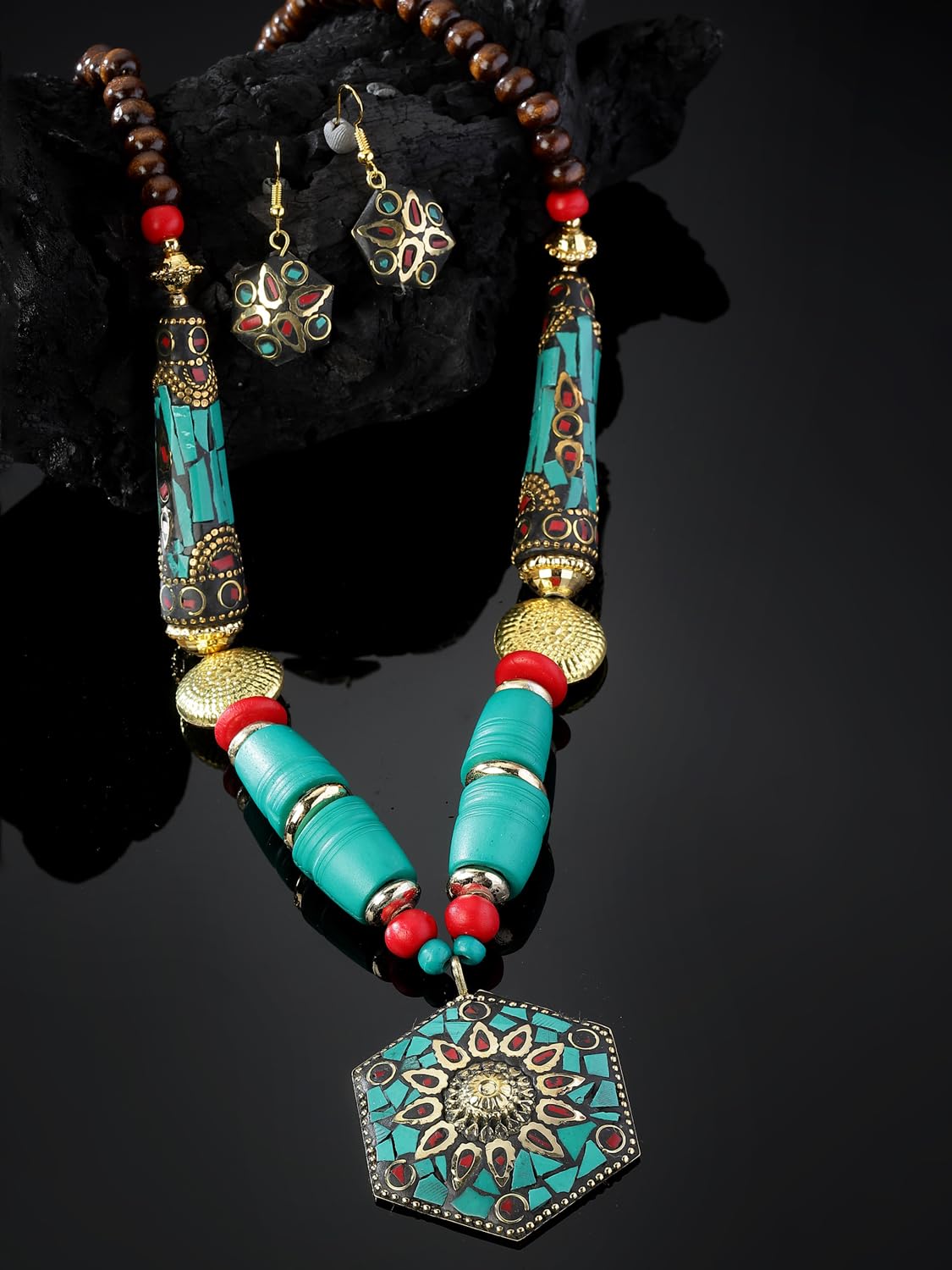 Royal Ethnic | Women's Tibetan Pendant Necklace Set | Traditional Oxidised Finish | Stylish Ethnic Jewellery | Festive - Royal Ethnic