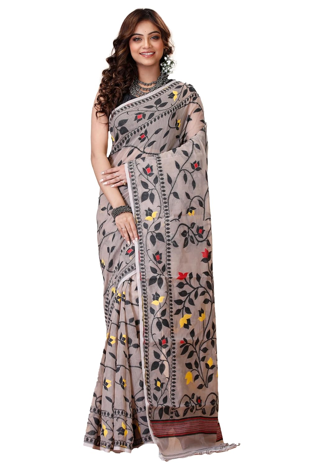Royal Ethnic | Women's Soft Resham Dhakai Jamdani Saree | Lata Weave | No Starch | Without Blouse | Elegant Traditional - Royal Ethnic