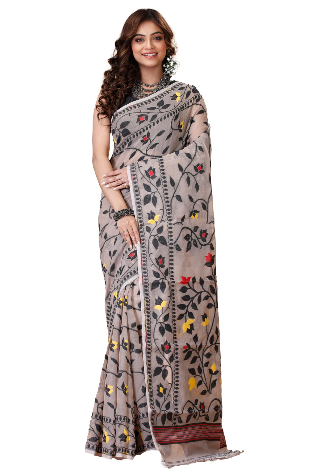 Royal Ethnic | Women's Soft Resham Dhakai Jamdani Saree | Lata Weave | No Starch | Without Blouse | Elegant Traditional - Royal Ethnic