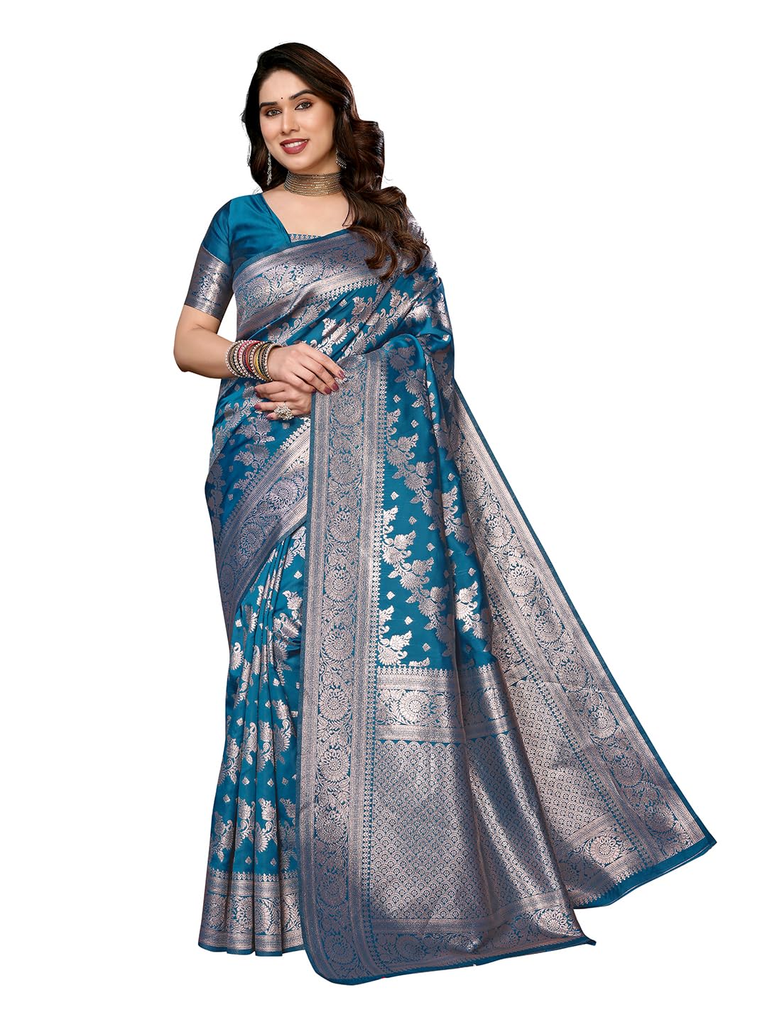 Royal Ethnic | Women's Banarasi Kanjivaram Cotton Silk Saree | 5.5m Saree + 0.8m Blouse | Traditional | Festive Elegance - Royal Ethnic