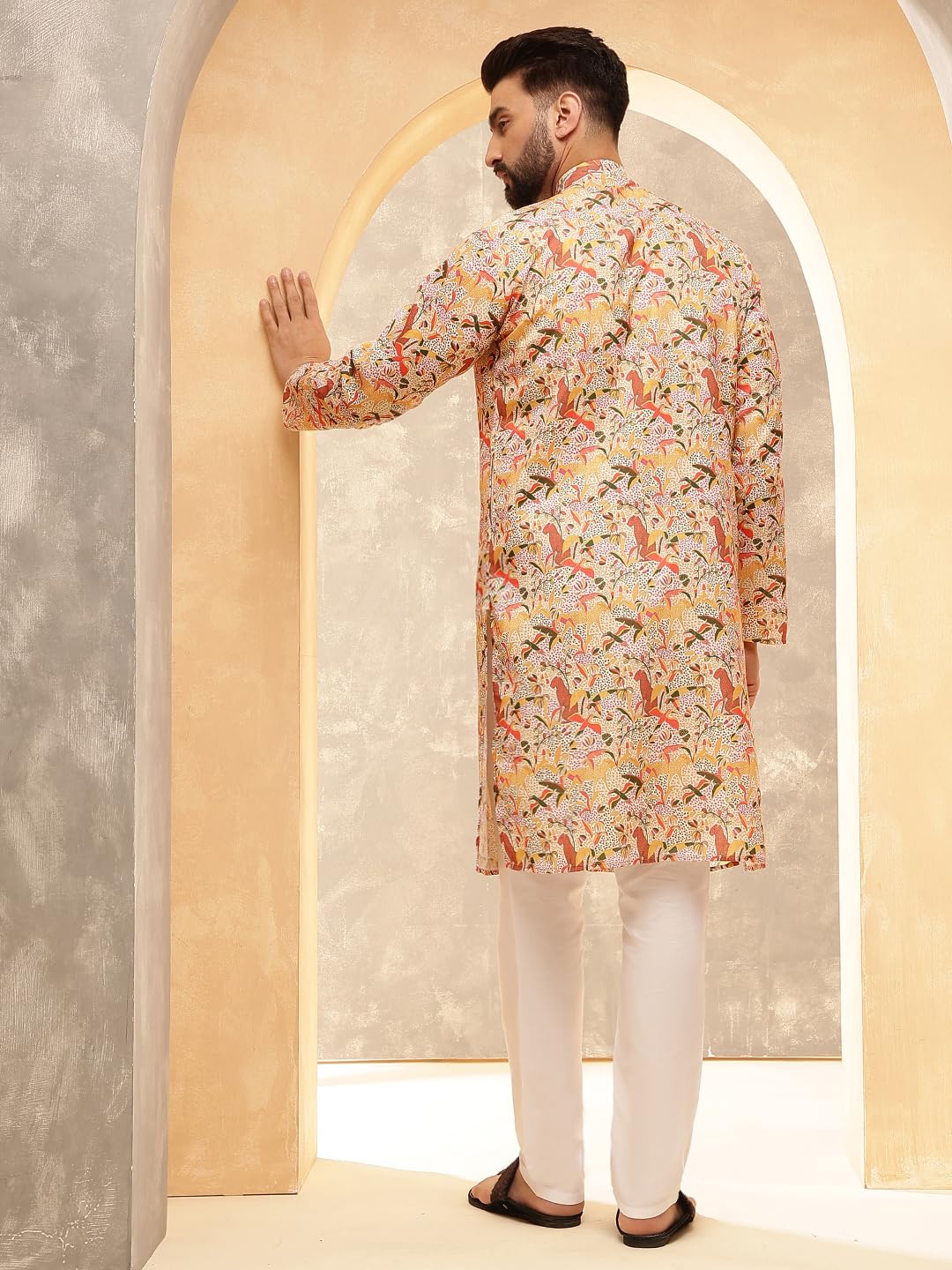 Royal Ethnic | Men's Silk Blend South Indian Shirt | Half Sleeves | Traditional Fit | Festive, Wedding & Casual Wear - Royal Ethnic