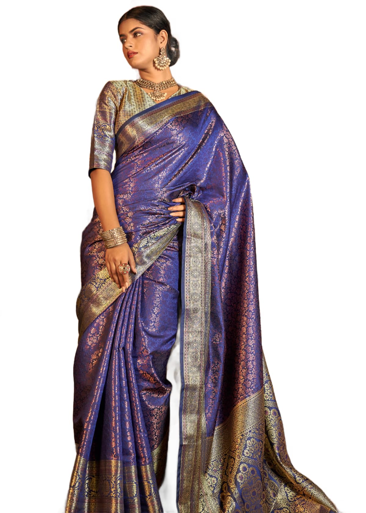 Royal Ethnic Womens Kanjivaram Banarasi Silk Saree for Patola Festival Wedding Silk with Rich Pallu Design Saree with Blouse Piece - Royal Ethnic