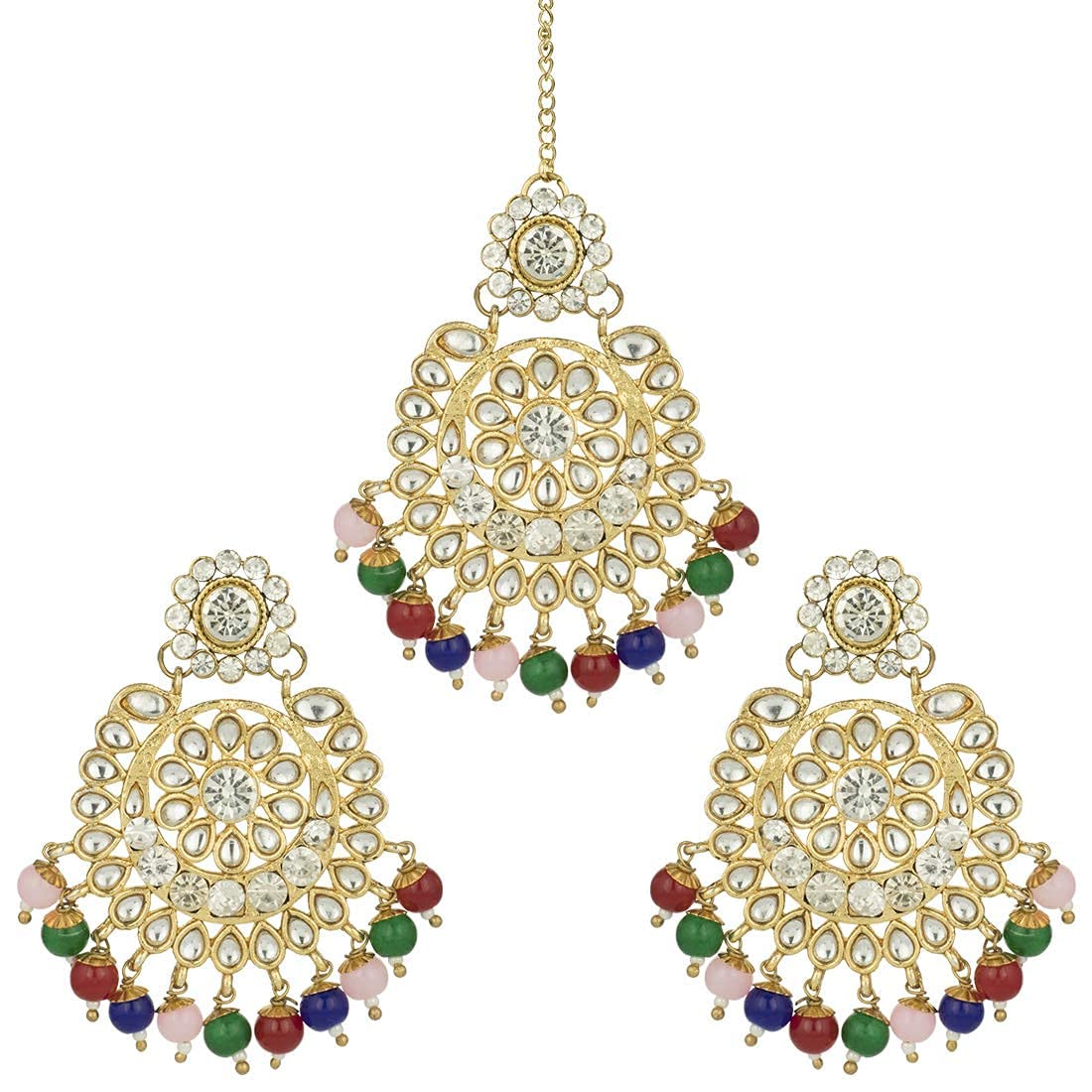 Royal Ethnic Traditional 18K Gold Plated Kundan & Pearl Studded Bridal Choker Necklace Set with Earrings & Maang Tikka - Royal Ethnic