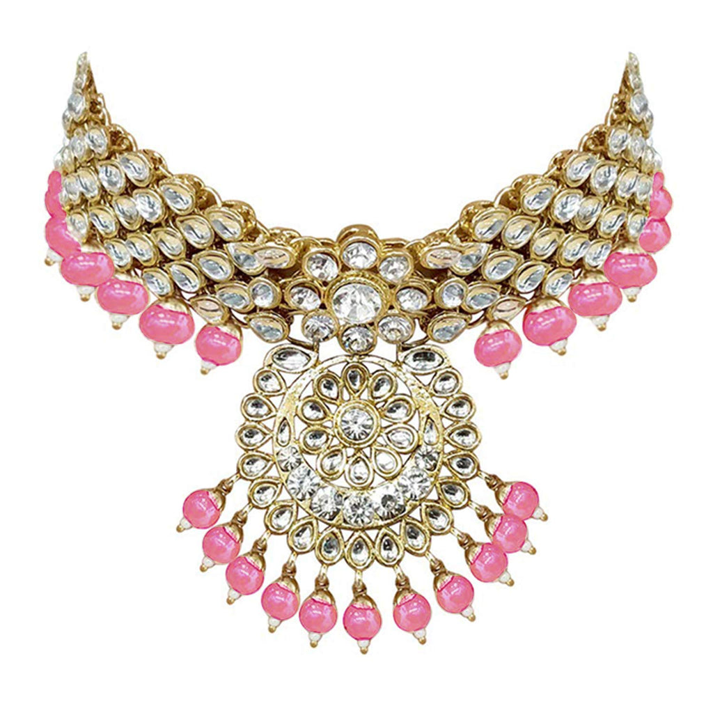 Royal Ethnic Traditional 18K Gold Plated Kundan & Pearl Studded Bridal Choker Necklace Set with Earrings & Maang Tikka - Royal Ethnic