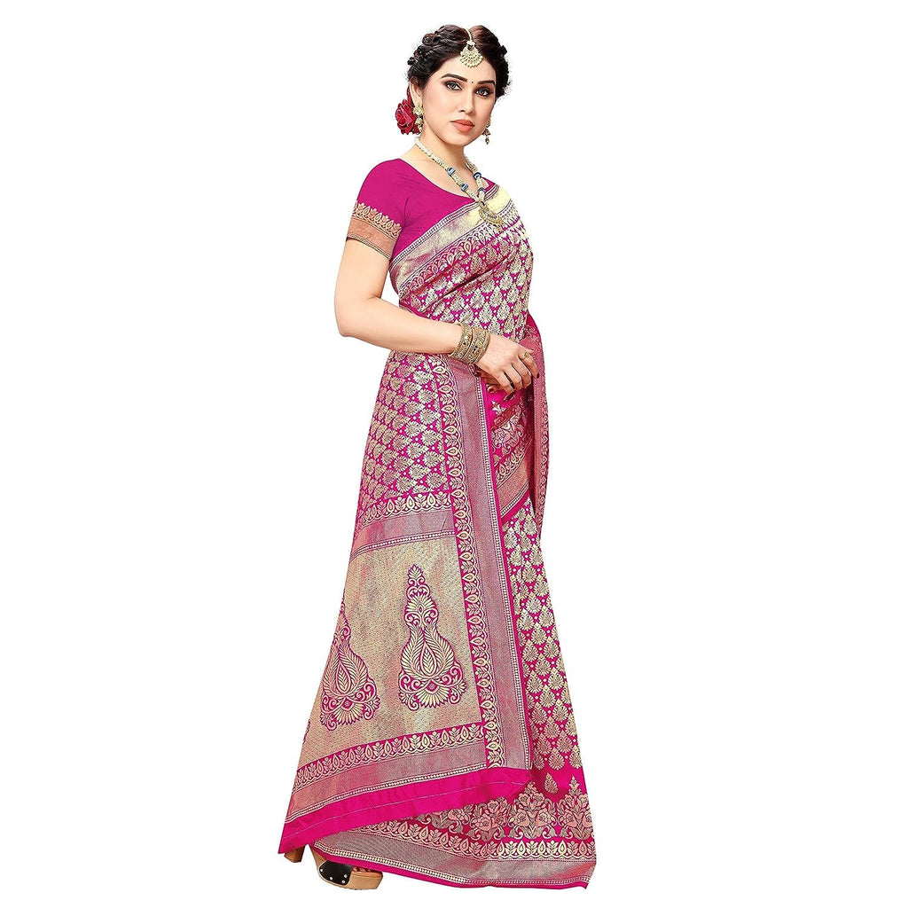 Yashika Women's Trendy Banarasi Kanjivaram Navy Color Art Silk Saree with Blouse Material