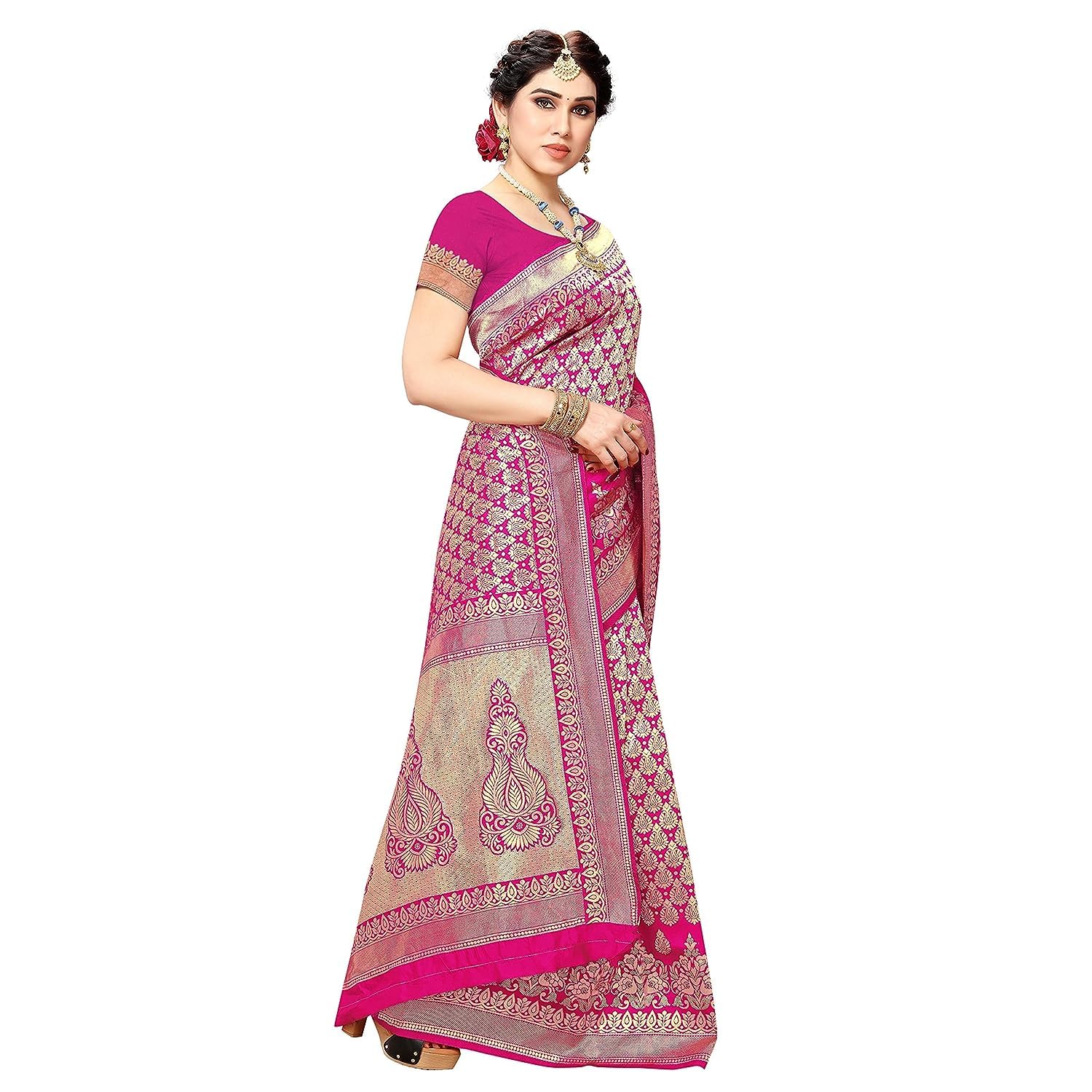 Yashika Women's Trendy Banarasi Kanjivaram Navy Color Art Silk Saree with Blouse Material