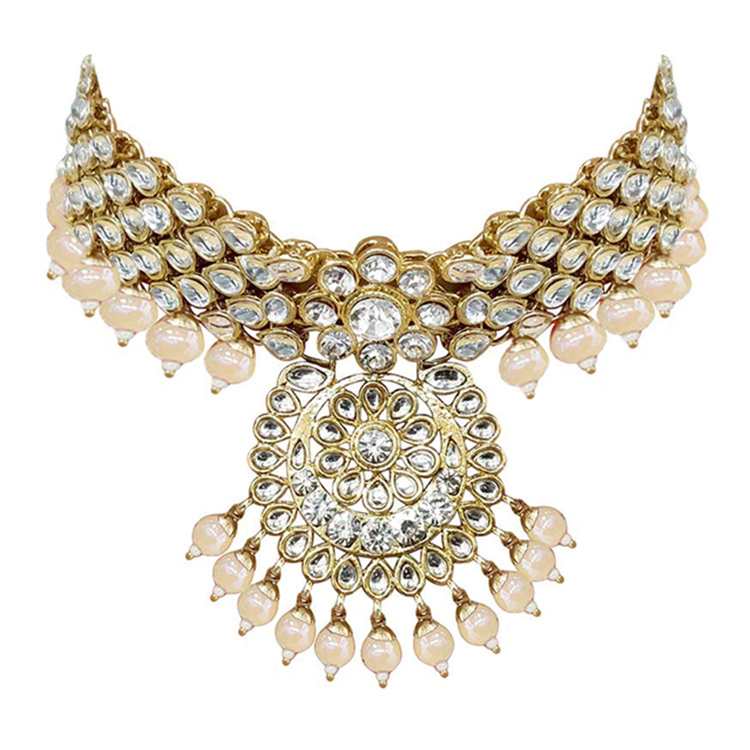 Royal Ethnic Traditional 18K Gold Plated Kundan & Pearl Studded Bridal Choker Necklace Set with Earrings & Maang Tikka - Royal Ethnic