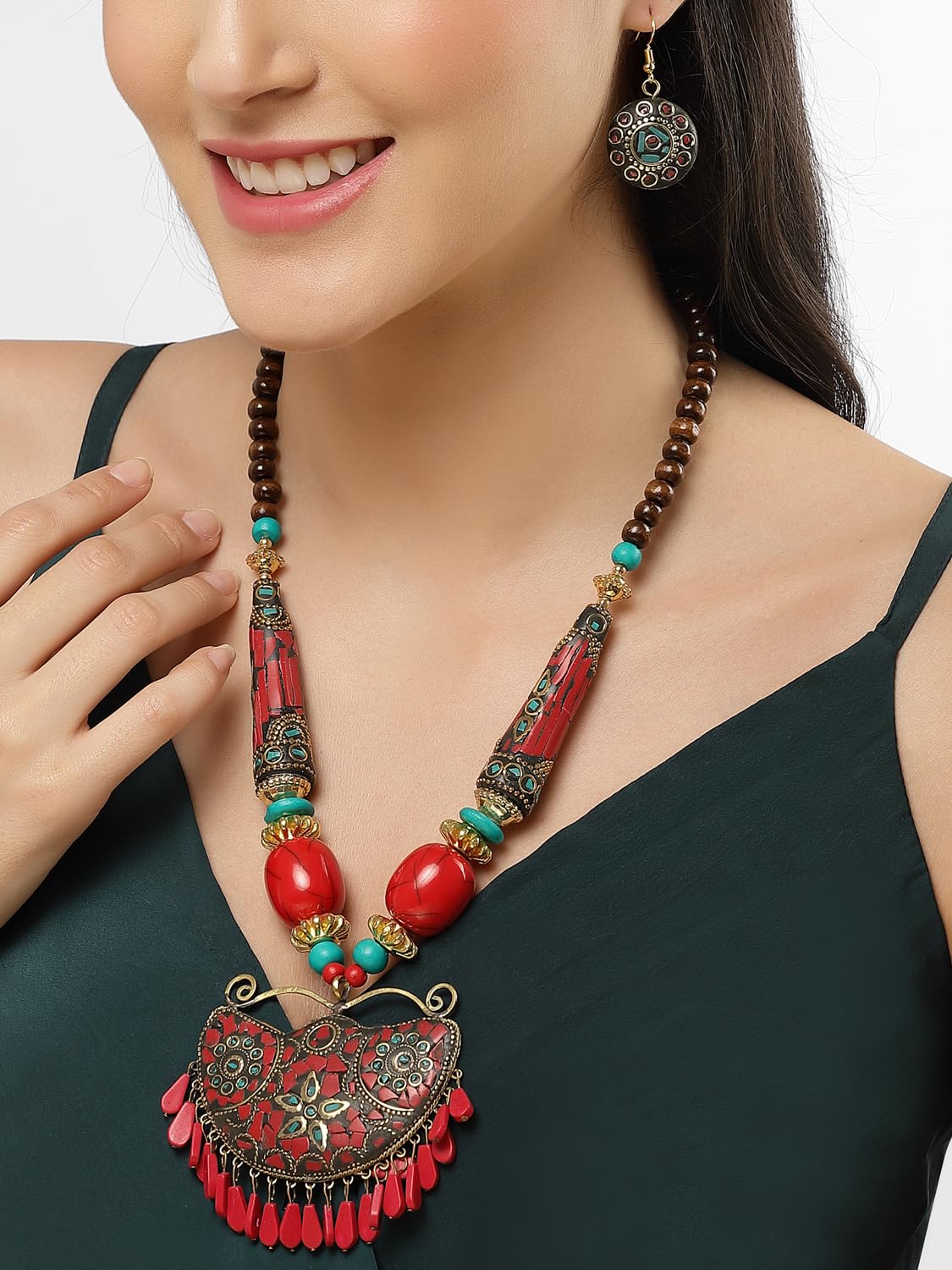 Royal Ethnic | Women's Tibetan Pendant Necklace Set | Traditional Oxidised Finish | Stylish Ethnic Jewellery | Festive - Royal Ethnic