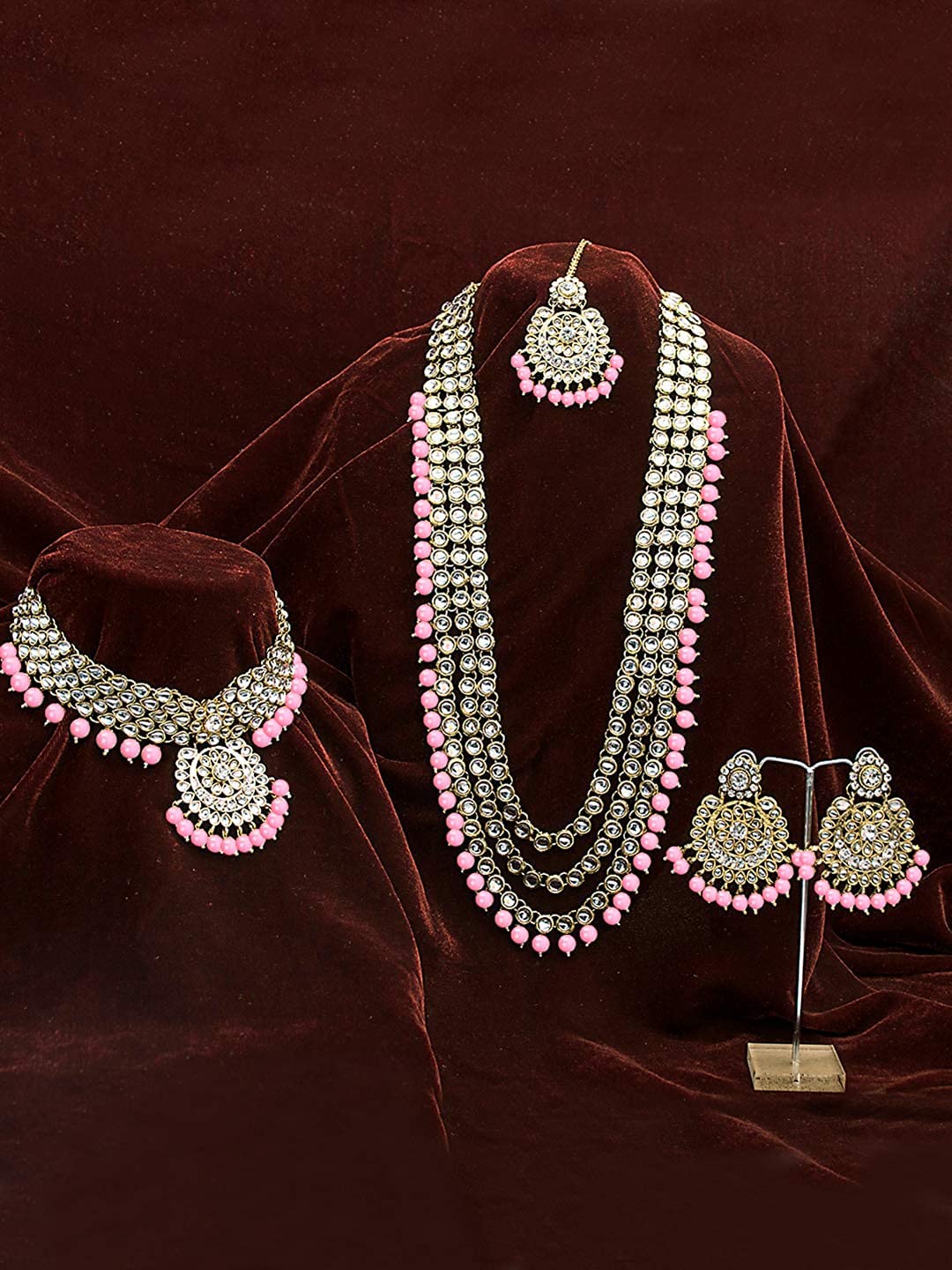 Royal Ethnic Traditional 18K Gold Plated Kundan & Pearl Studded Bridal Choker Necklace Set with Earrings & Maang Tikka - Royal Ethnic