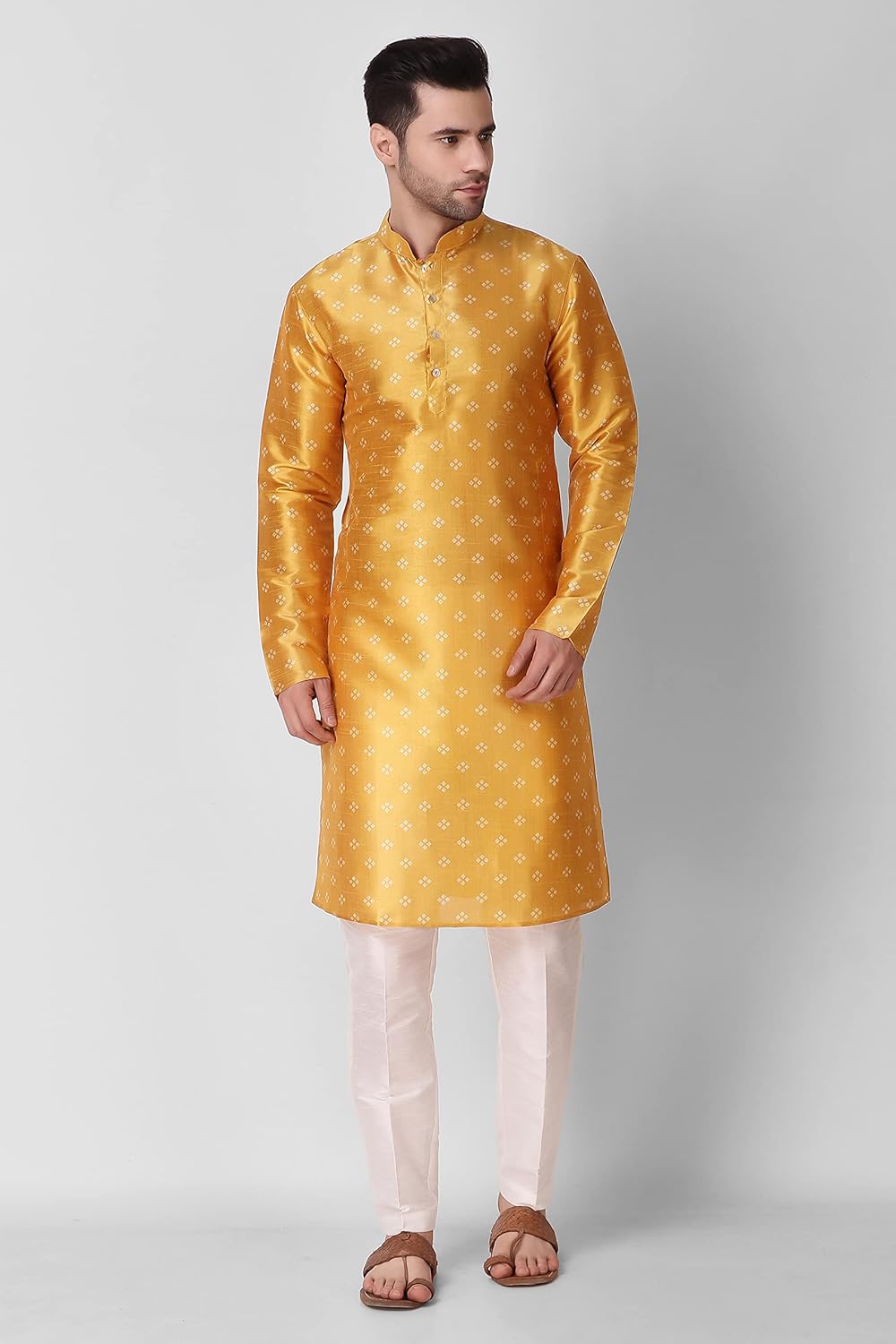 Royal Ethnic | Men's Printed Art Silk Kurta | Square Digital Print | Full Sleeves | Festive & Wedding Wear | Elegant Fit - Royal Ethnic