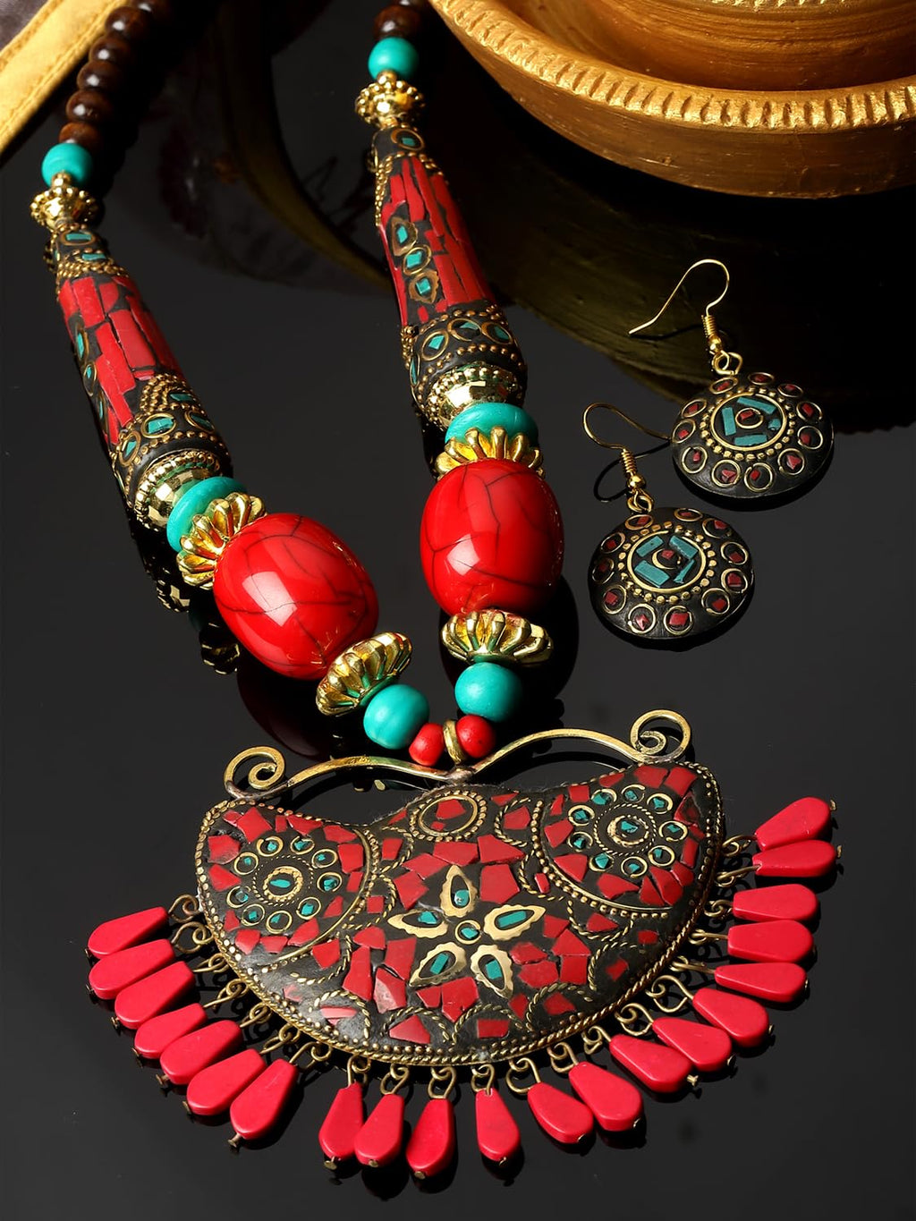 Royal Ethnic | Women's Tibetan Pendant Necklace Set | Traditional Oxidised Finish | Stylish Ethnic Jewellery | Festive - Royal Ethnic