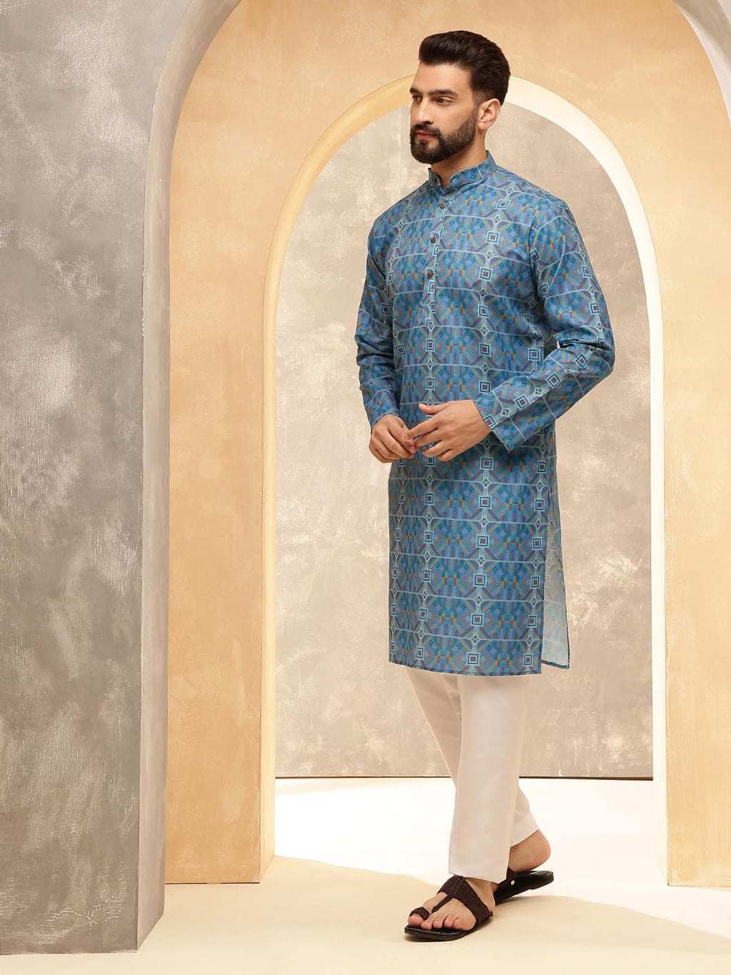 Royal Ethnic | Men's Silk Blend South Indian Shirt | Half Sleeves | Traditional Fit | Festive, Wedding & Casual Wear - Royal Ethnic
