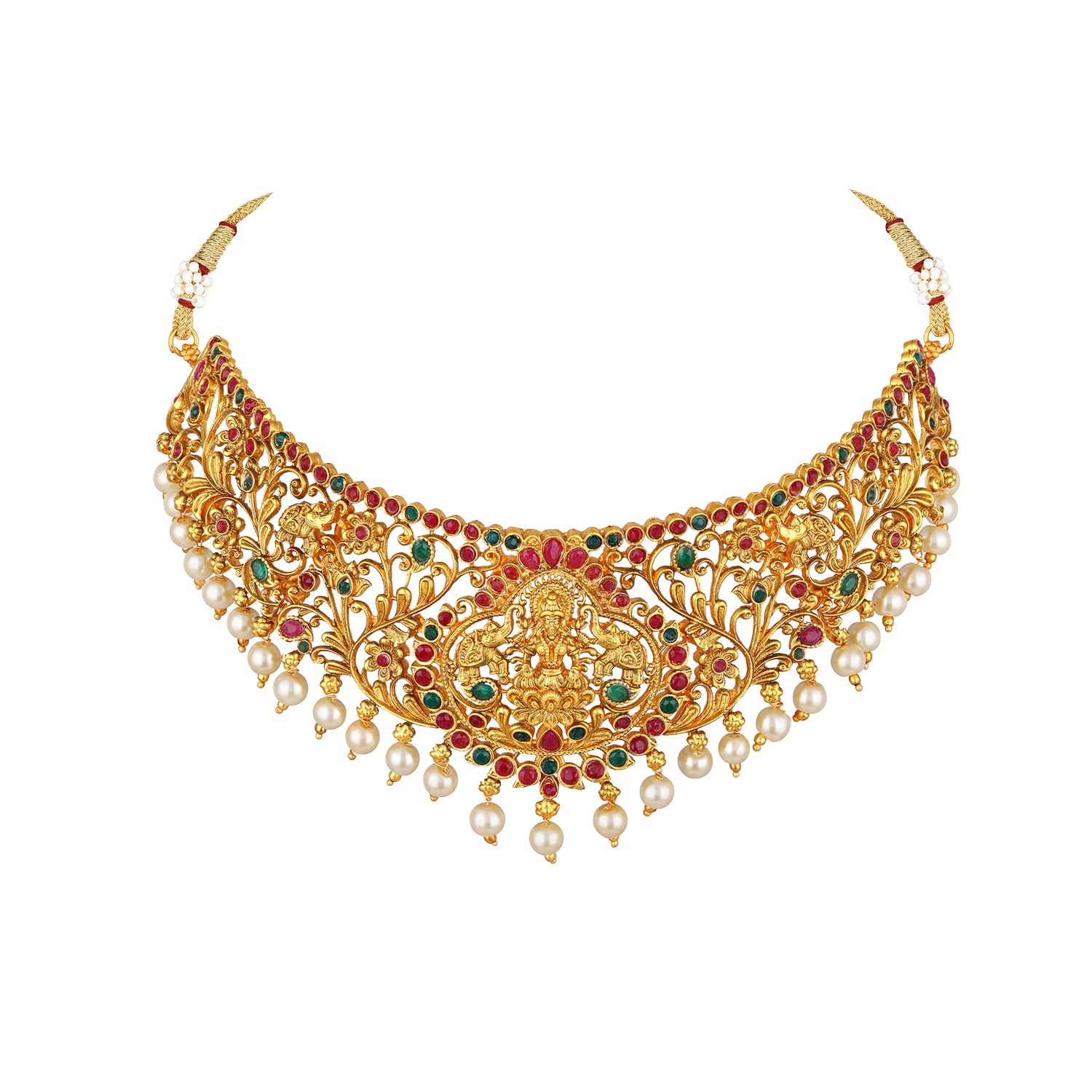 Royal Ethnic | Women's Pearl Choker Temple Necklace Set | 22k Gold Plated | Traditional Festive Wear | Wedding Style - Royal Ethnic