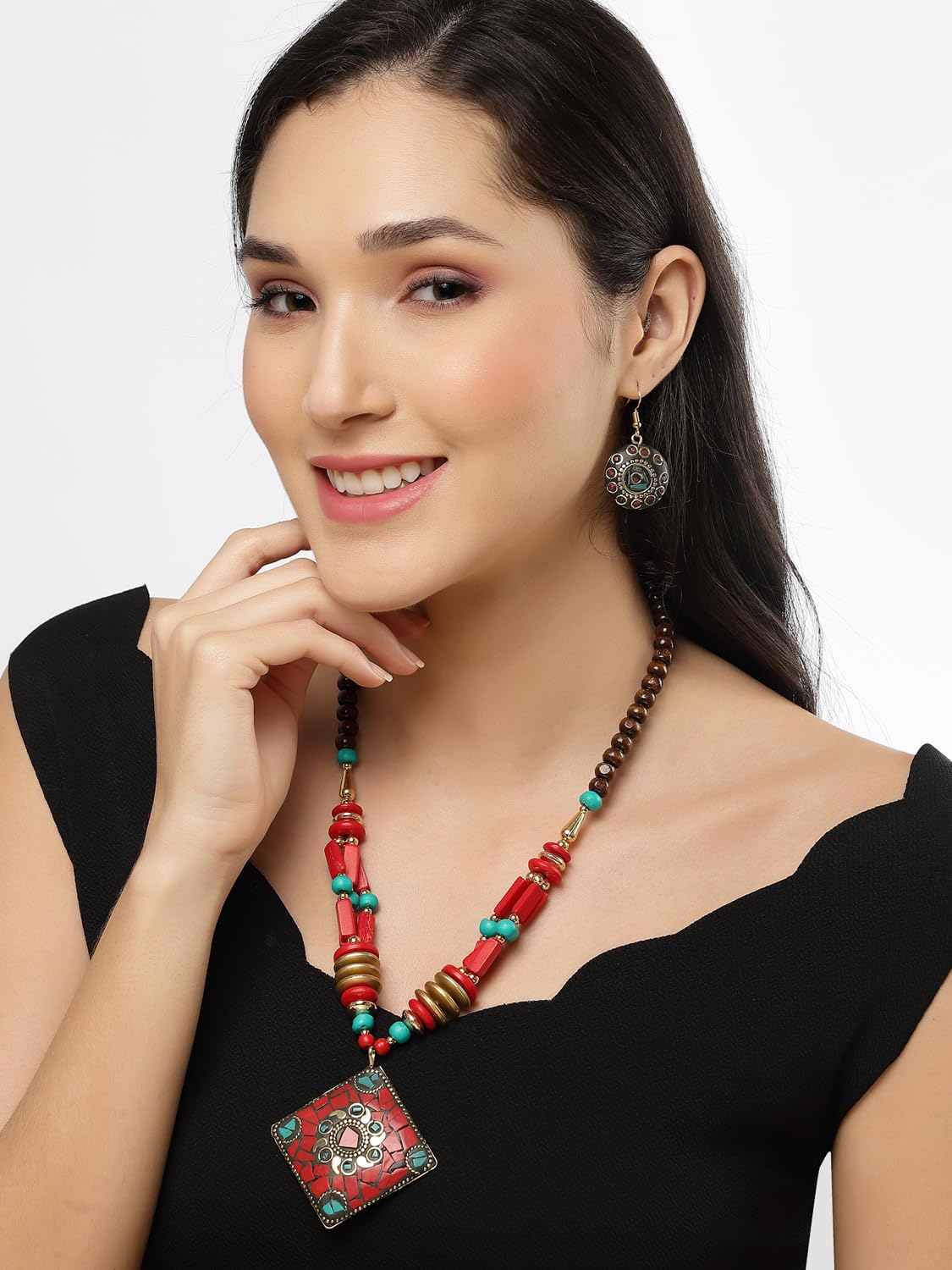 Royal Ethnic | Women's Tibetan Pendant Necklace Set | Traditional Oxidised Finish | Stylish Ethnic Jewellery | Festive - Royal Ethnic