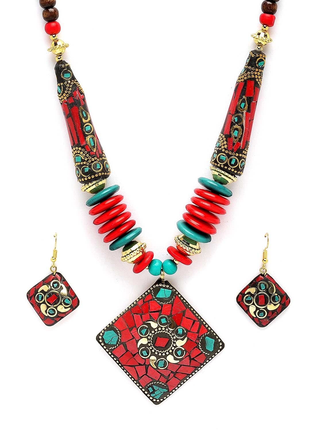 Royal Ethnic | Women's Tibetan Pendant Necklace Set | Traditional Oxidised Finish | Stylish Ethnic Jewellery | Festive - Royal Ethnic