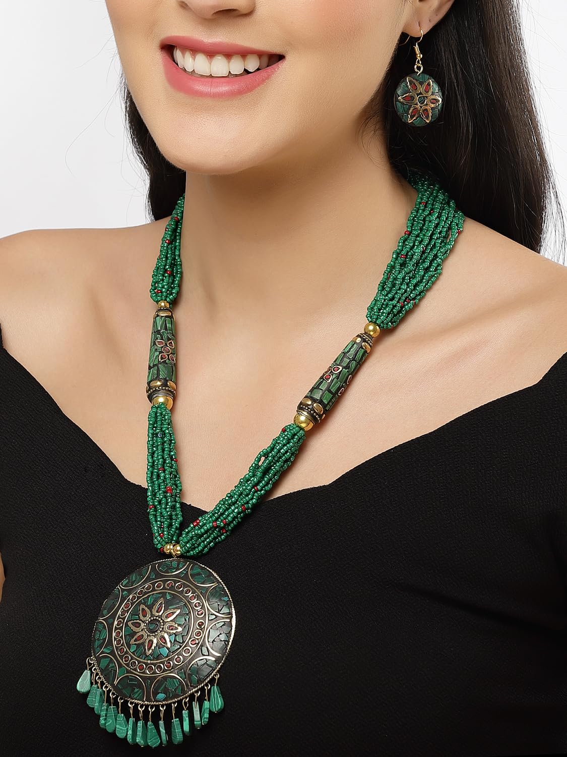 Royal Ethnic | Women's Tibetan Pendant Necklace Set | Traditional Oxidised Finish | Stylish Ethnic Jewellery | Festive - Royal Ethnic