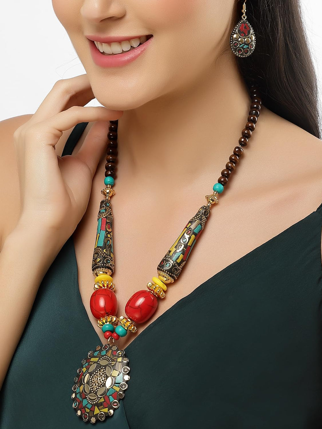 Royal Ethnic | Women's Tibetan Pendant Necklace Set | Traditional Oxidised Finish | Stylish Ethnic Jewellery | Festive - Royal Ethnic