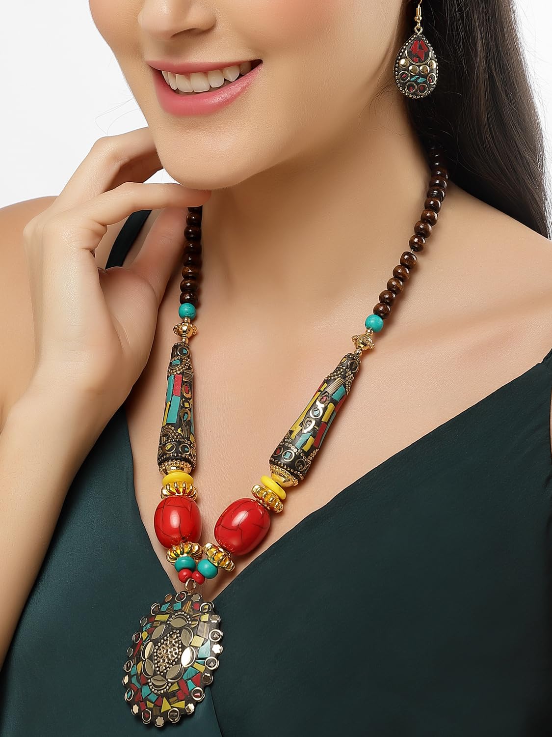 Royal Ethnic | Women's Tibetan Pendant Necklace Set | Traditional Oxidised Finish | Stylish Ethnic Jewellery | Festive - Royal Ethnic