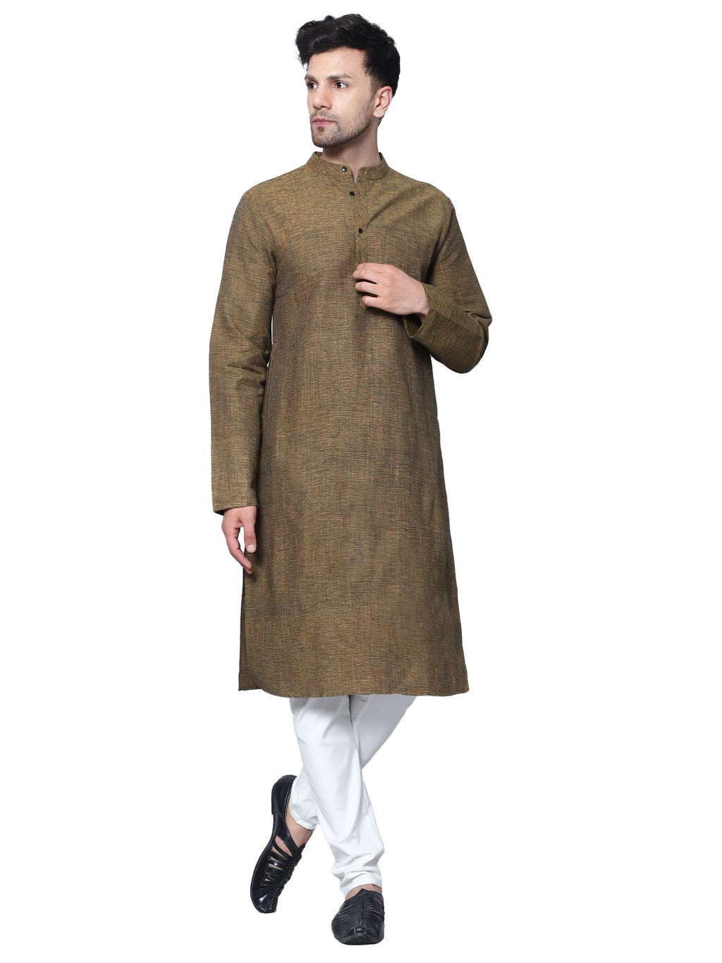 Royal Ethnic | Men's Cotton Textured Long Kurta | Full Sleeves | Regular Fit | Casual Ethnic Wear | Contemporary Charm - Royal Ethnic
