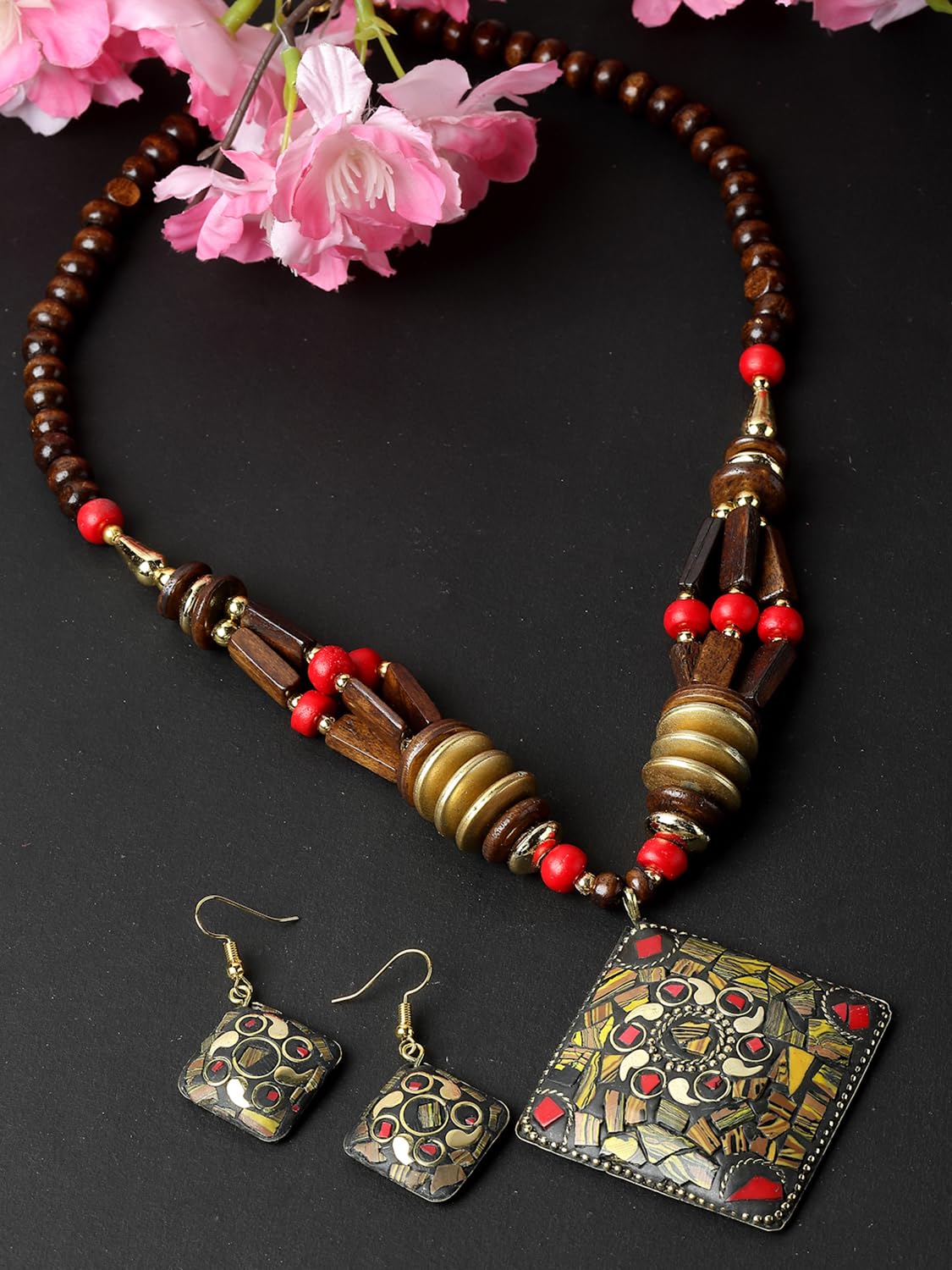 Royal Ethnic | Women's Tibetan Pendant Necklace Set | Traditional Oxidised Finish | Stylish Ethnic Jewellery | Festive - Royal Ethnic