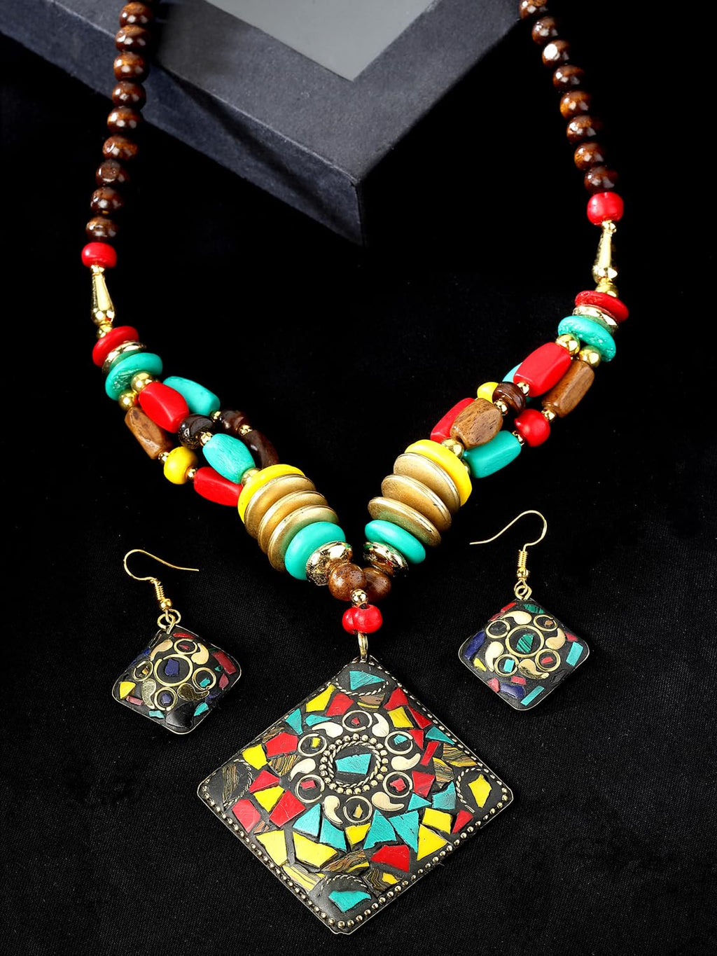 Royal Ethnic | Women's Tibetan Pendant Necklace Set | Traditional Oxidised Finish | Stylish Ethnic Jewellery | Festive - Royal Ethnic