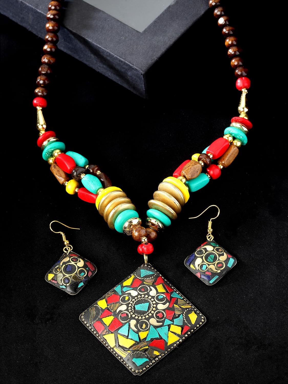 Royal Ethnic | Women's Tibetan Pendant Necklace Set | Traditional Oxidised Finish | Stylish Ethnic Jewellery | Festive - Royal Ethnic