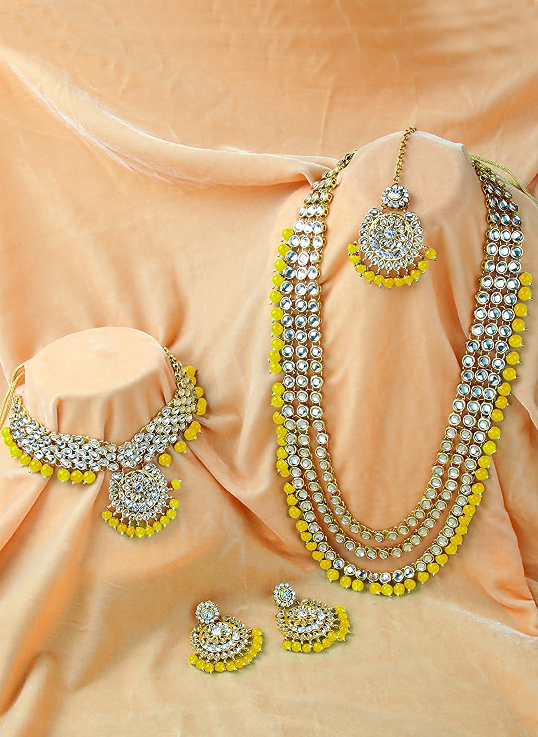 Royal Ethnic Traditional 18K Gold Plated Kundan & Pearl Studded Bridal Choker Necklace Set with Earrings & Maang Tikka - Royal Ethnic