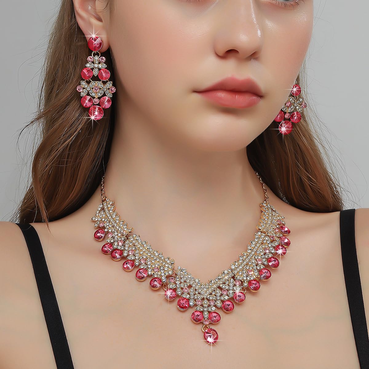 Royal Ethnic | Women's Crystal Diamond Necklace Set | Stylish Wedding Jewellery | Silver Plated | Party Wear | Elegant - Royal Ethnic