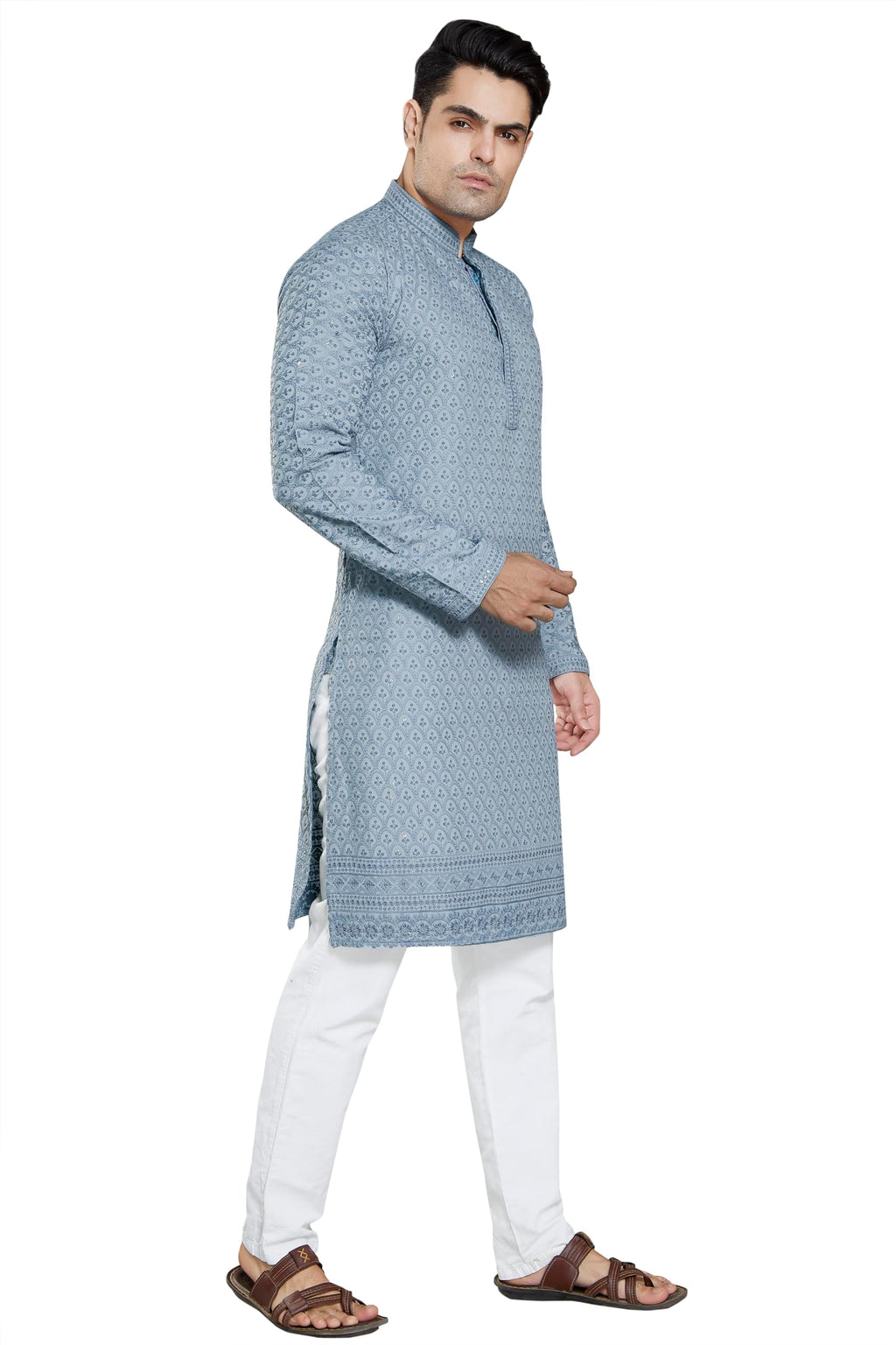 Royal Ethnic Men's Stylish Embroidered Cotton Kurta Pyjama Set | Exclusive Elegant Party Wear Outfit - Royal Ethnic