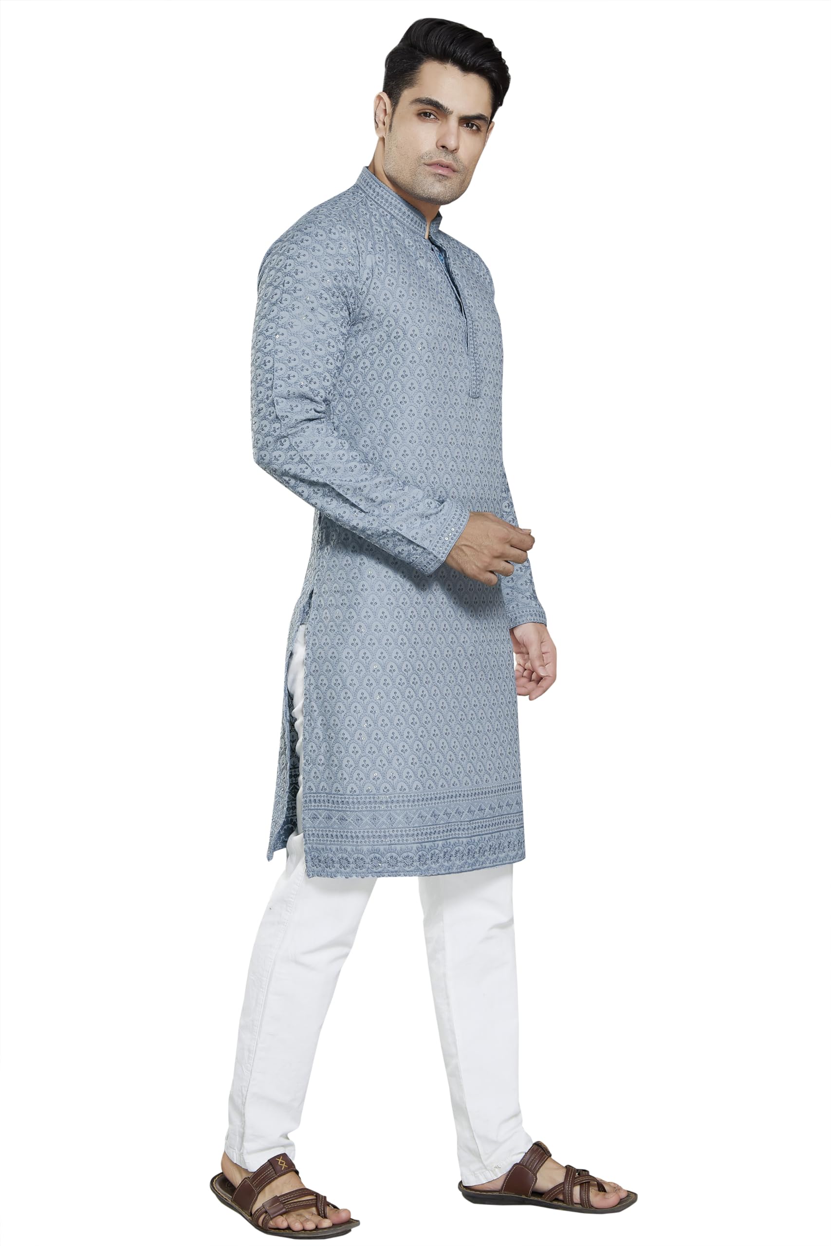 Royal Ethnic Men's Stylish Embroidered Cotton Kurta Pyjama Set | Exclusive Elegant Party Wear Outfit - Royal Ethnic