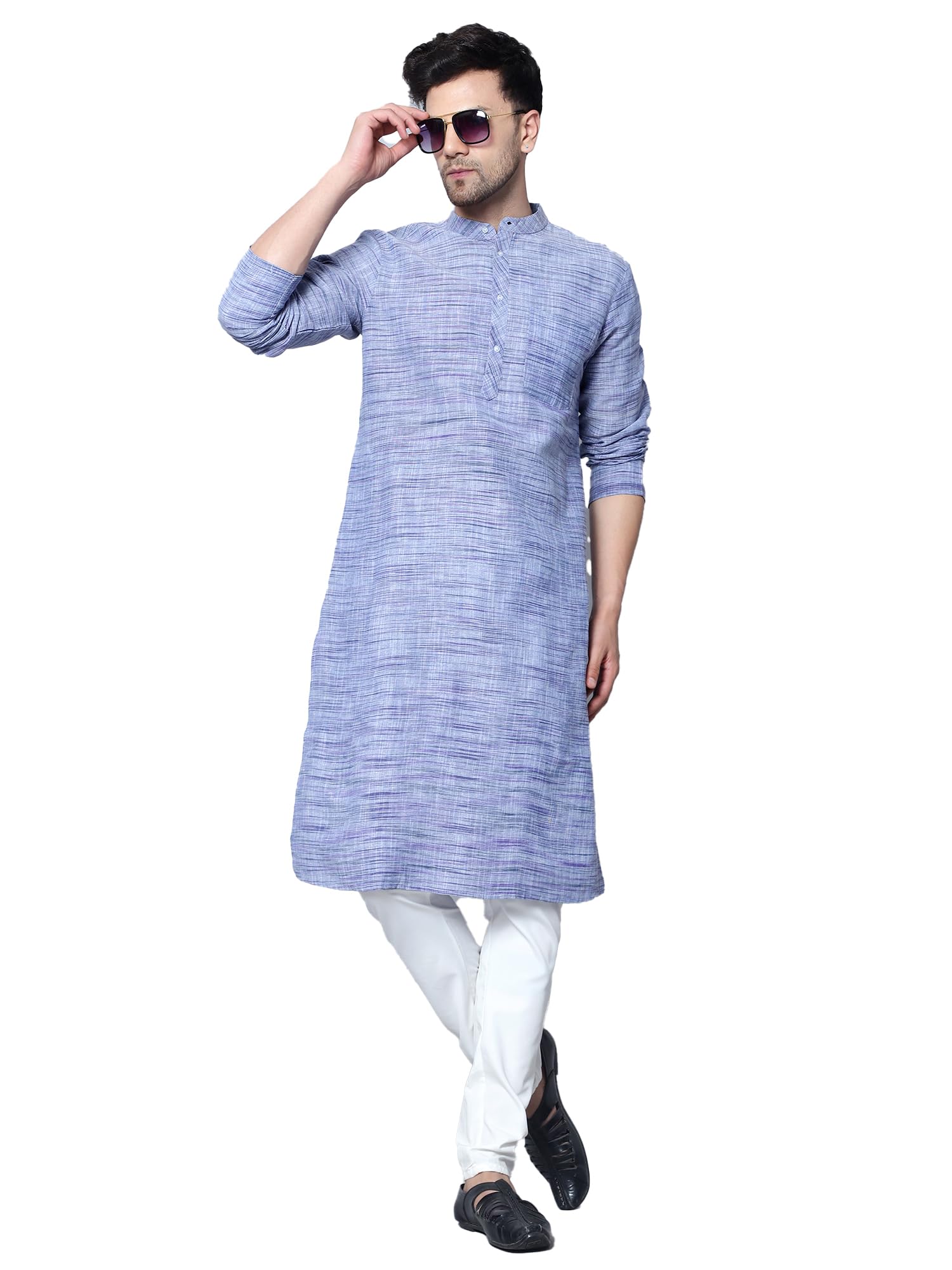 Royal Ethnic | Men's Cotton Textured Long Kurta | Full Sleeves | Regular Fit | Casual Ethnic Wear | Contemporary Charm - Royal Ethnic