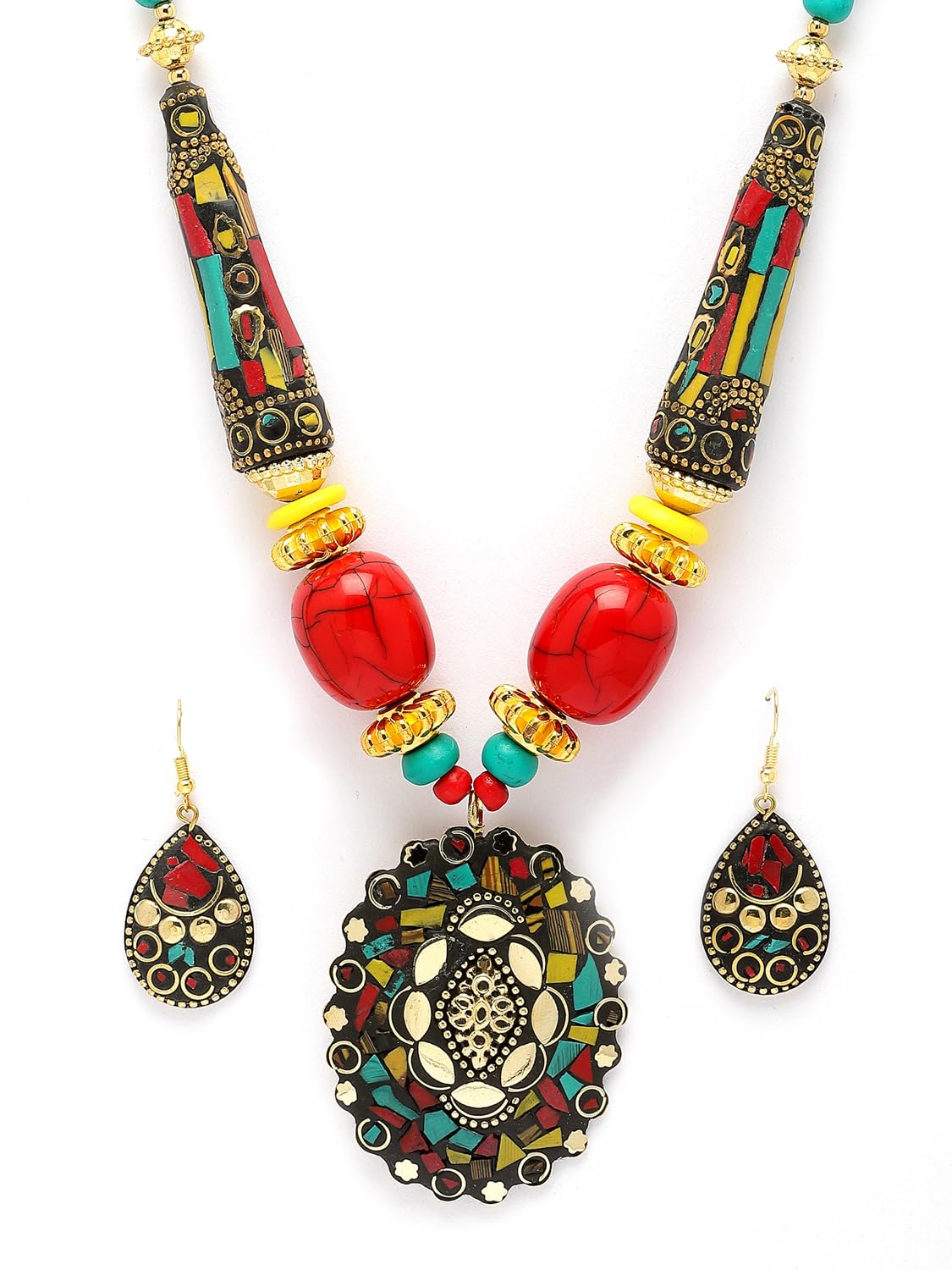 Royal Ethnic | Women's Tibetan Pendant Necklace Set | Traditional Oxidised Finish | Stylish Ethnic Jewellery | Festive - Royal Ethnic