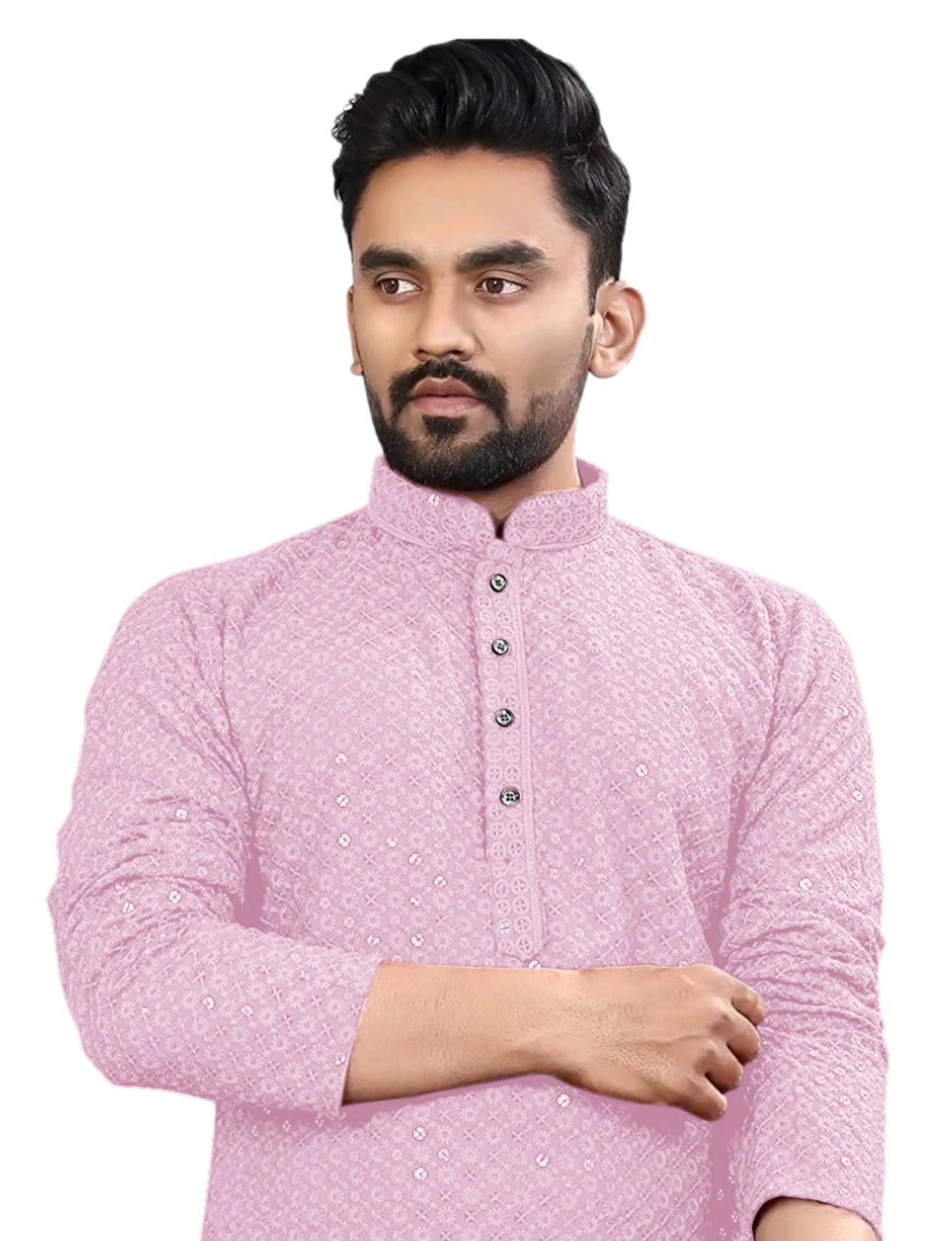 Royal Ethnic | Men's Straight Lucknowi Kurta | Indian Ethnic Wear | Embroidered Cotton | Full Sleeves | Regular Fit - Royal Ethnic