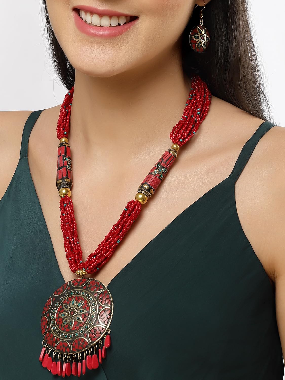 Royal Ethnic | Women's Tibetan Pendant Necklace Set | Traditional Oxidised Finish | Stylish Ethnic Jewellery | Festive - Royal Ethnic