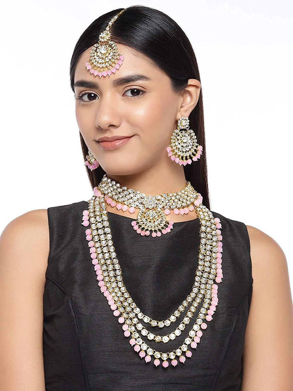 Royal Ethnic Traditional 18K Gold Plated Kundan & Pearl Studded Bridal Choker Necklace Set with Earrings & Maang Tikka - Royal Ethnic