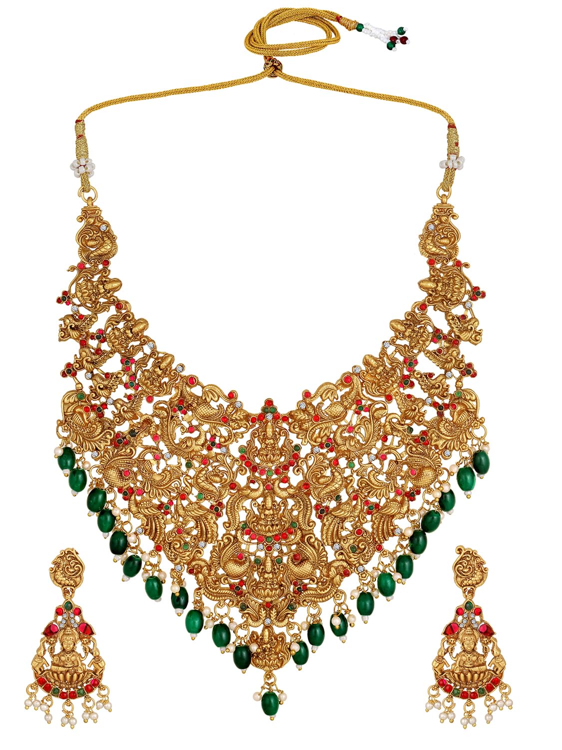 Royal Ethnic | Women's Pearl Choker Temple Necklace Set | 22k Gold Plated | Traditional Festive Wear | Wedding Style - Royal Ethnic