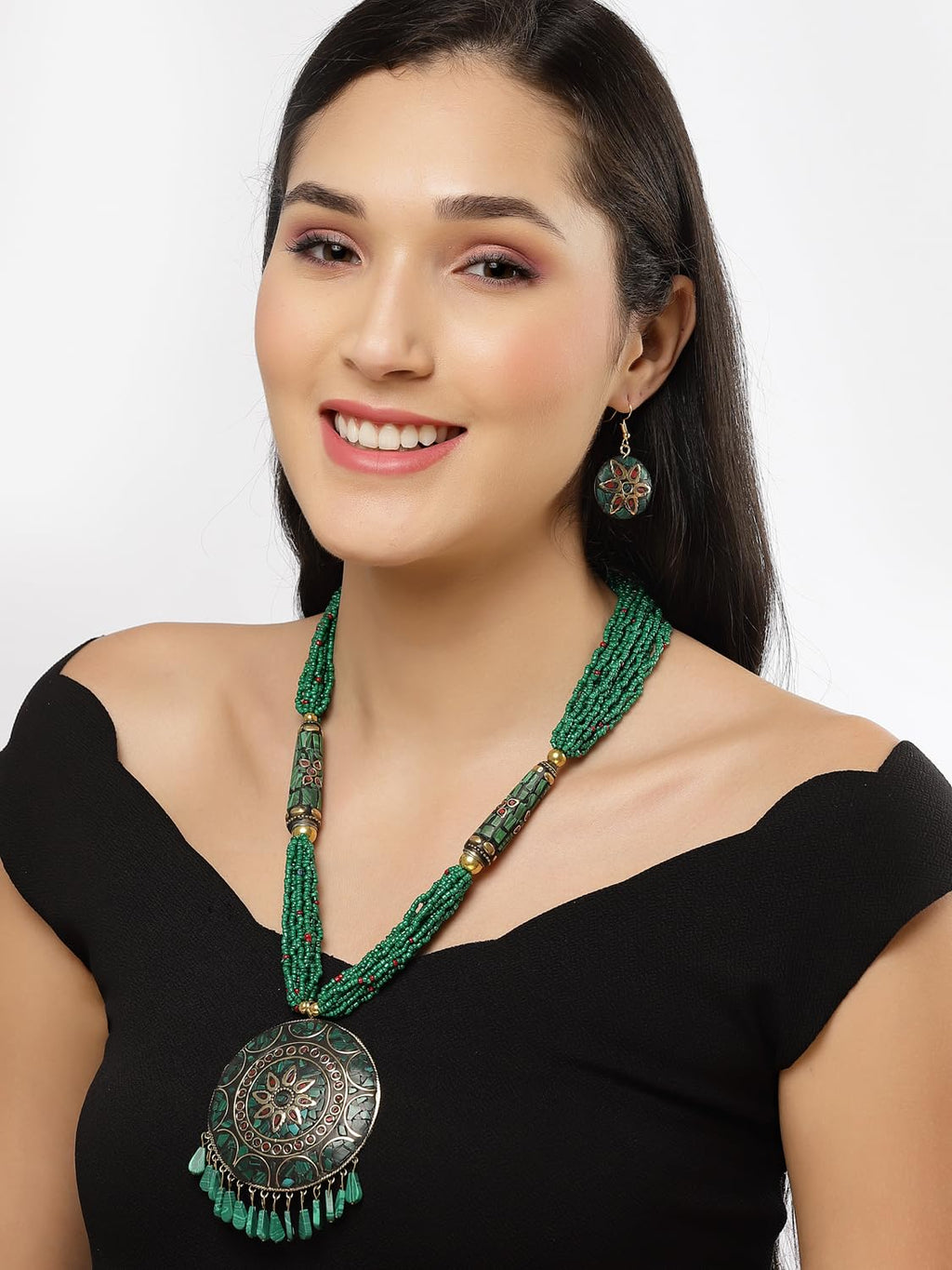 Royal Ethnic | Women's Tibetan Pendant Necklace Set | Traditional Oxidised Finish | Stylish Ethnic Jewellery | Festive - Royal Ethnic