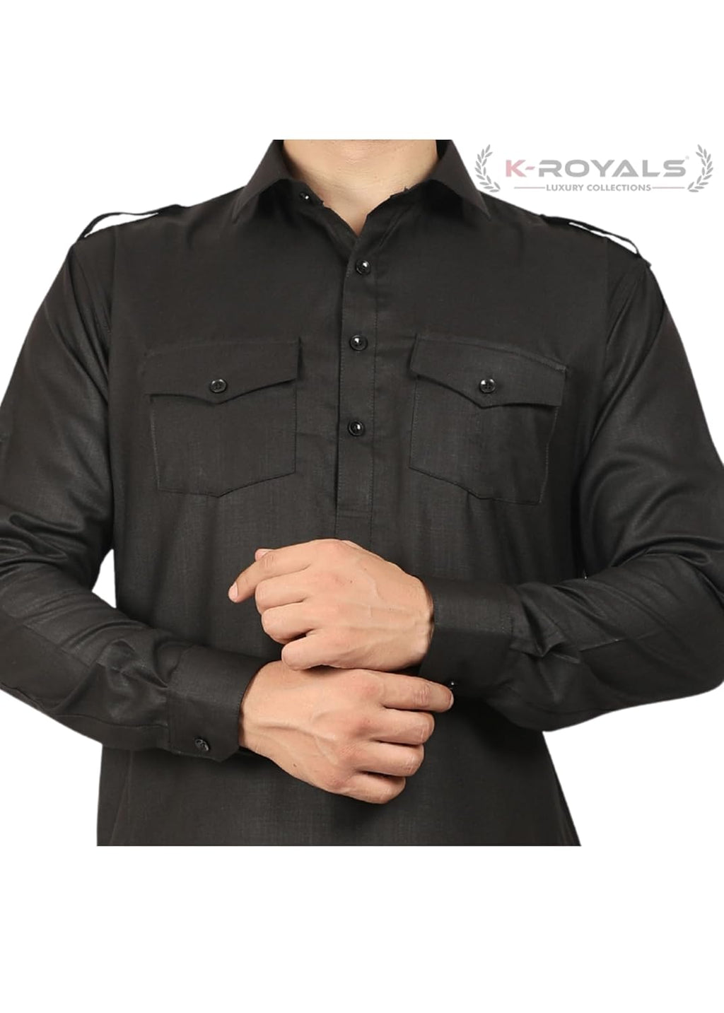 Royal Ethnic | Men's Cotton Blend Pathani Kurta Pyjama Set | Full Sleeves | Solid Pattern | Festive Wear | Elegant Fit - Royal Ethnic