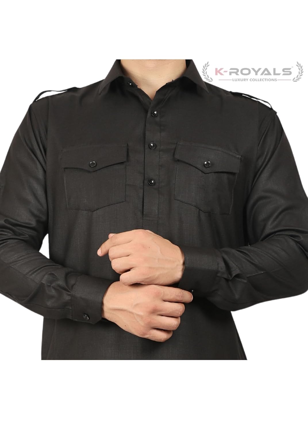 Royal Ethnic | Men's Cotton Blend Pathani Kurta Pyjama Set | Full Sleeves | Solid Pattern | Festive Wear | Elegant Fit - Royal Ethnic