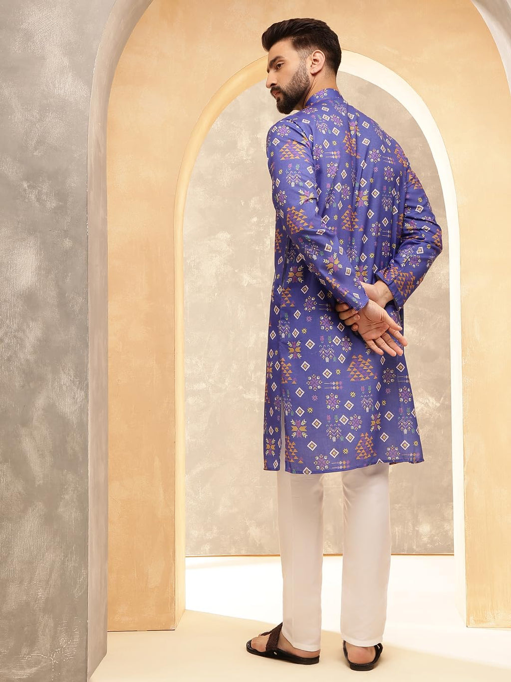 Royal Ethnic | Men's Silk Blend South Indian Shirt | Half Sleeves | Traditional Fit | Festive, Wedding & Casual Wear - Royal Ethnic