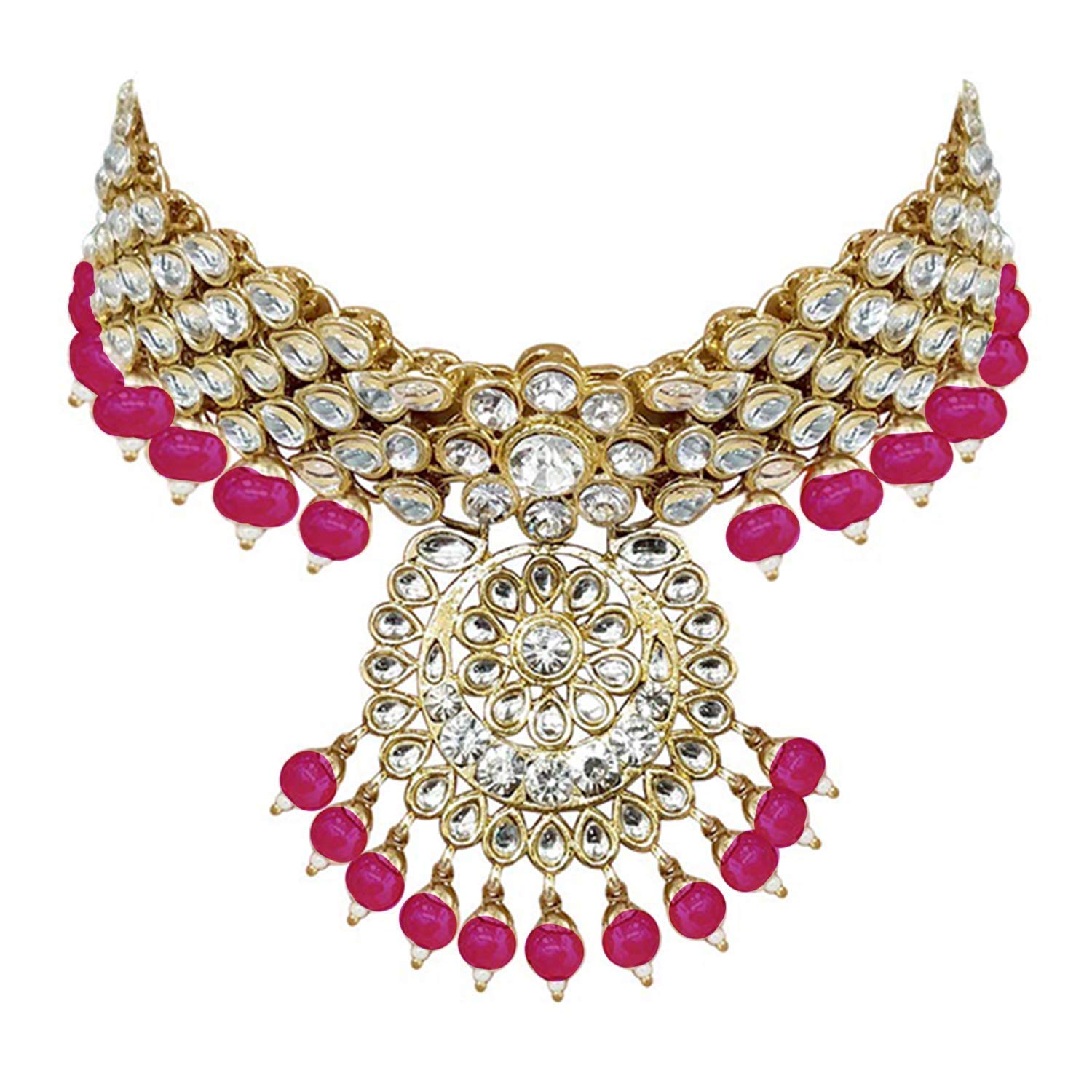 Royal Ethnic Traditional 18K Gold Plated Kundan & Pearl Studded Bridal Choker Necklace Set with Earrings & Maang Tikka - Royal Ethnic