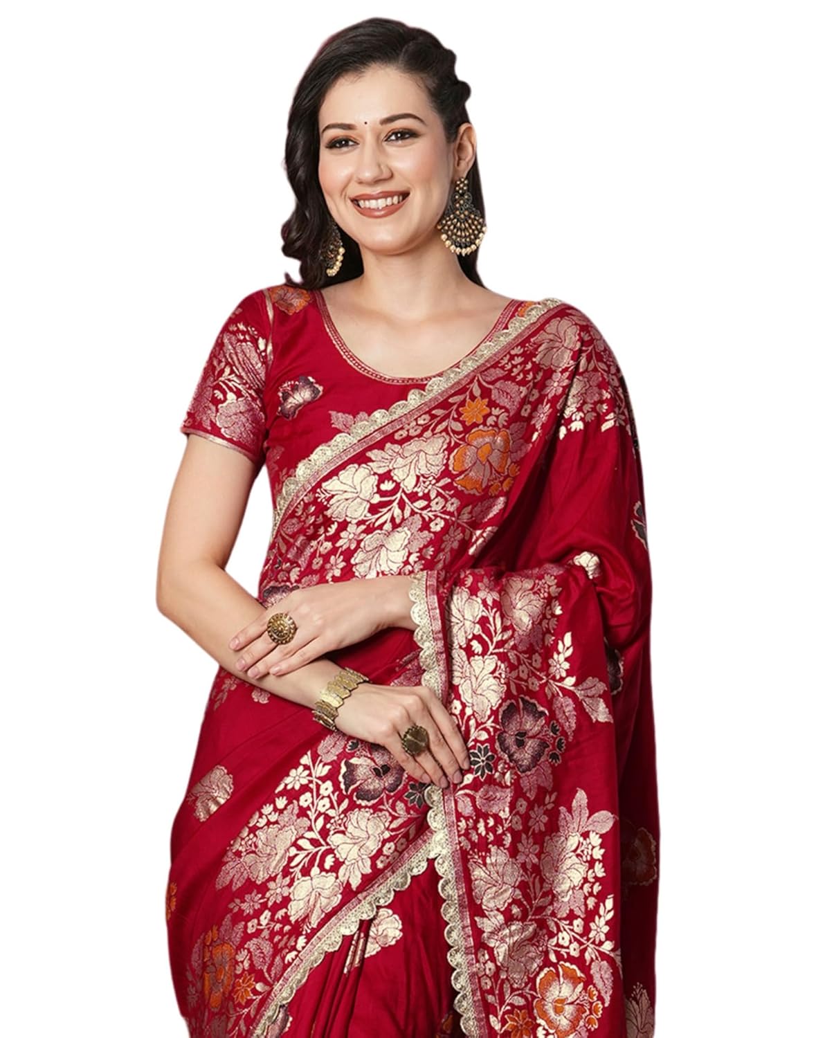 Royal Ethnic | Women's Kanjivaram Banarasi Silk Saree | Pure Silk Weave | 5.5m Saree + 0.8m Blouse | Festive | Traditional - Royal Ethnic