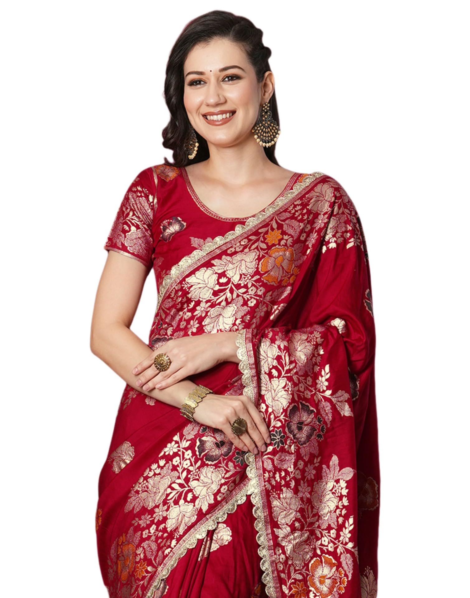 Royal Ethnic | Women's Kanjivaram Banarasi Silk Saree | Pure Silk Weave | 5.5m Saree + 0.8m Blouse | Festive | Traditional - Royal Ethnic