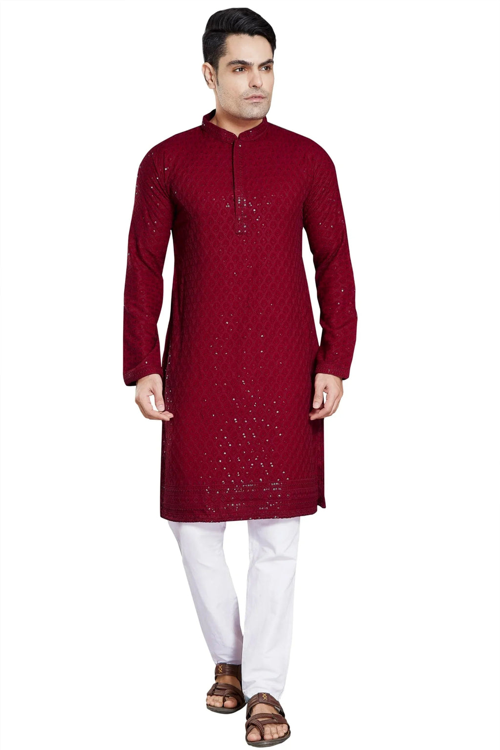 Royal Ethnic Men's Stylish Embroidered Cotton Kurta Pyjama Set | Exclusive Elegant Party Wear Outfit