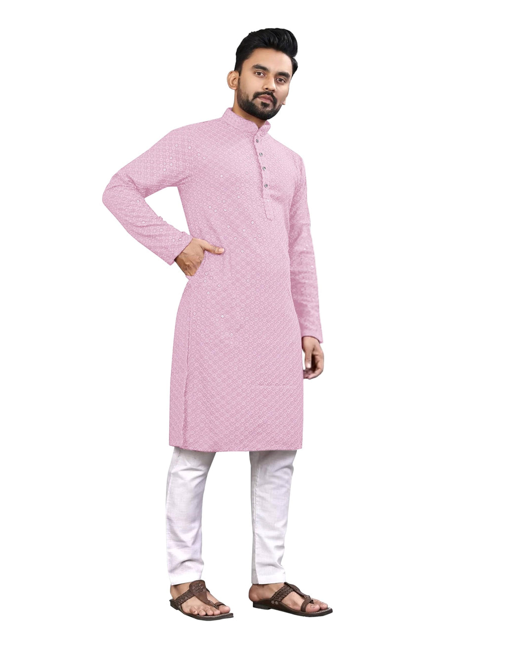 Royal Ethnic | Men's Straight Lucknowi Kurta | Indian Ethnic Wear | Embroidered Cotton | Full Sleeves | Regular Fit - Royal Ethnic