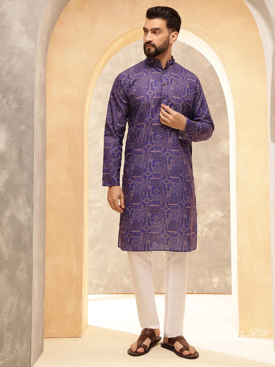 Royal Ethnic | Men's Silk Blend South Indian Shirt | Half Sleeves | Traditional Fit | Festive, Wedding & Casual Wear - Royal Ethnic