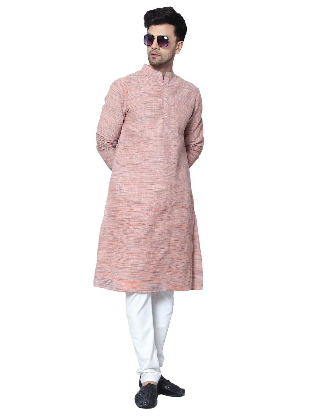 Royal Ethnic | Men's Cotton Textured Long Kurta | Full Sleeves | Regular Fit | Casual Ethnic Wear | Contemporary Charm - Royal Ethnic