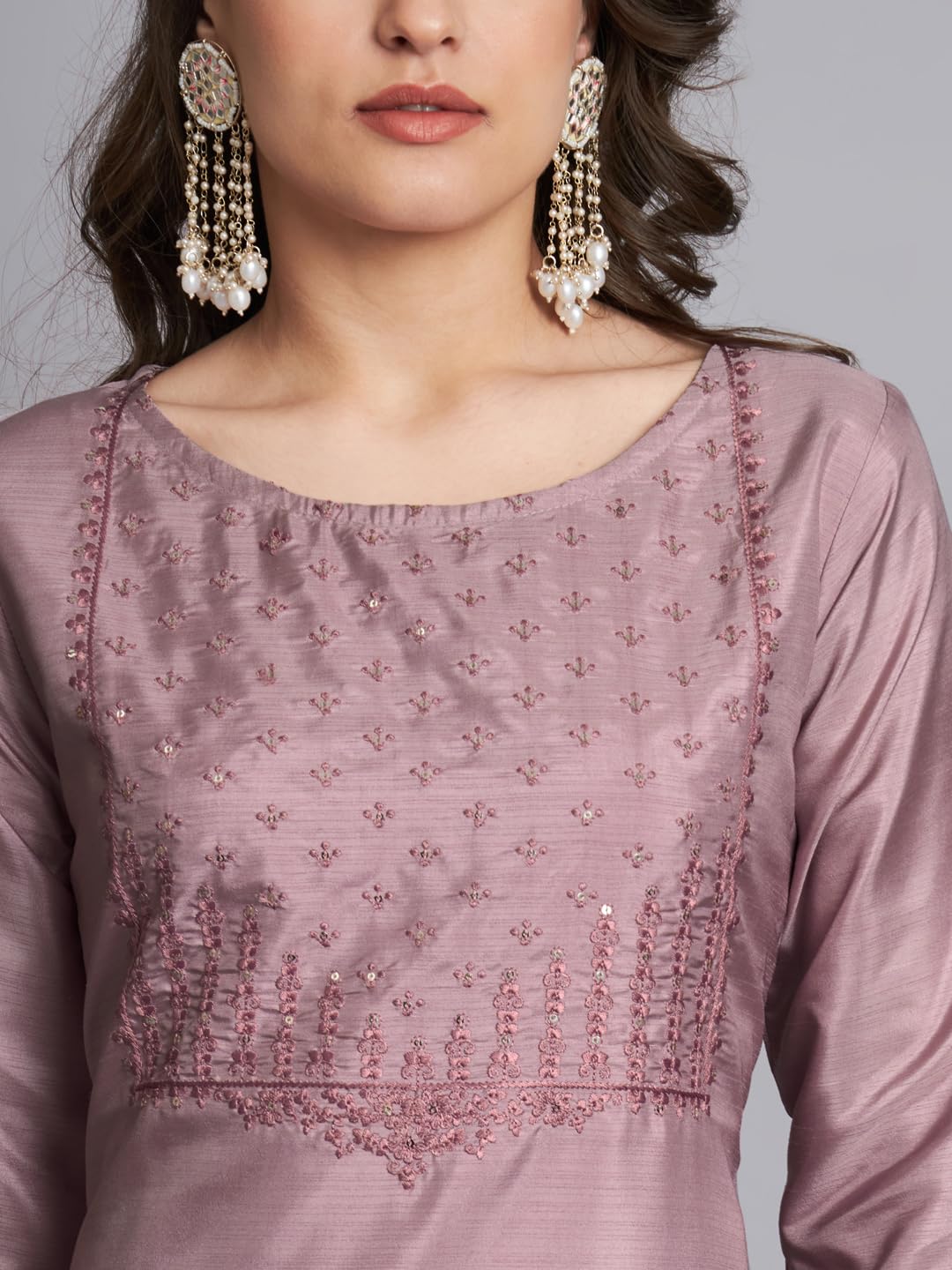 Royal Ethnic Women's Silk Blend Embroidered Straight Kurta Pant Set with Organza Dupatta | Exclusive Elegant Party Wear Suit