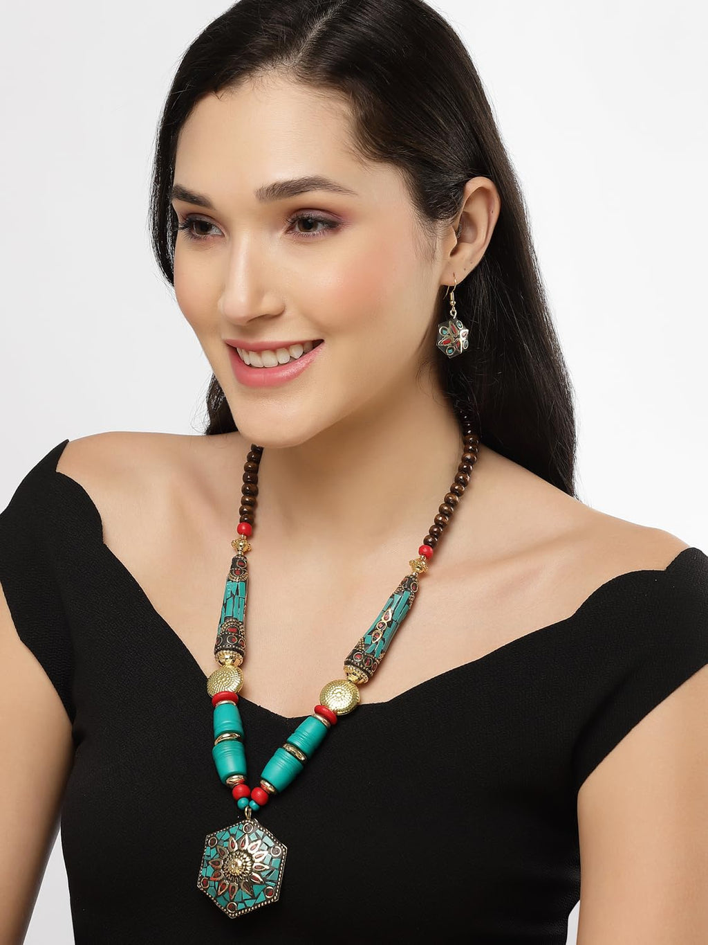 Royal Ethnic | Women's Tibetan Pendant Necklace Set | Traditional Oxidised Finish | Stylish Ethnic Jewellery | Festive - Royal Ethnic